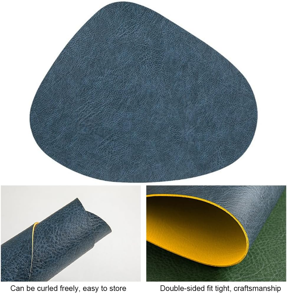 6 Pcs Leather Placemat, Oval PU Leather Wipeable Waterproof Table Mats, Non-Slip Double-Sided Heat Resistant Kitchen Dining Table Placemats, Washable Durable Stain for Home Hotel Restaurant image number 5