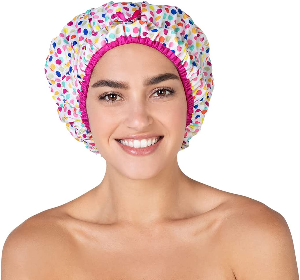 Betty Dain Fashionista Collection Mold Resistant Lined Shower Cap, Deco Dots, 2.8 Ounce