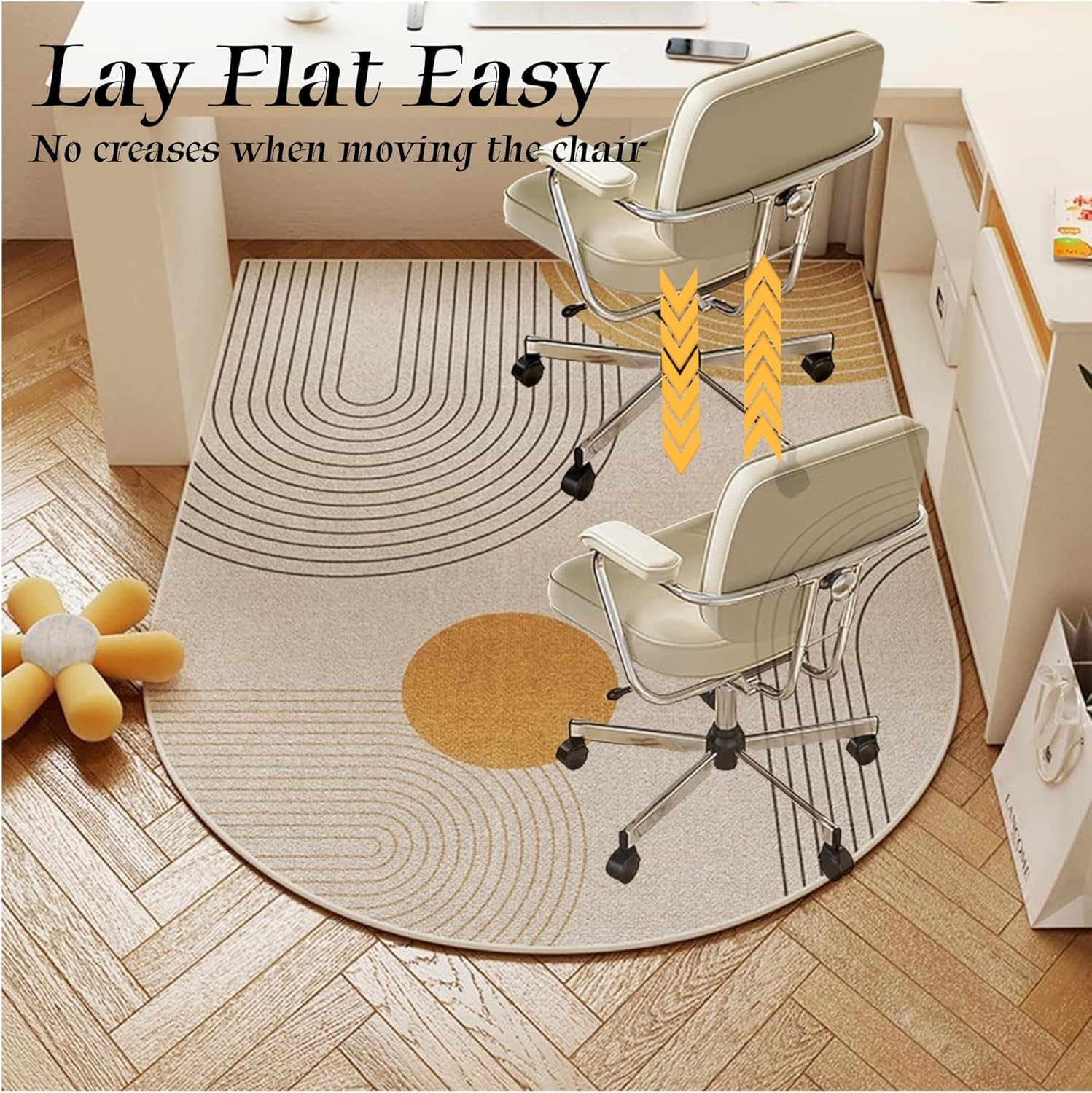 Office Chair Mat for Hardwood Floor, 120X90Cm Non-Slip Backing Floor Mats, Easy Glide Computer Desk Mat Protector for Rolling Chair under Desk Rug-Gold - Beige+Gold image number 2