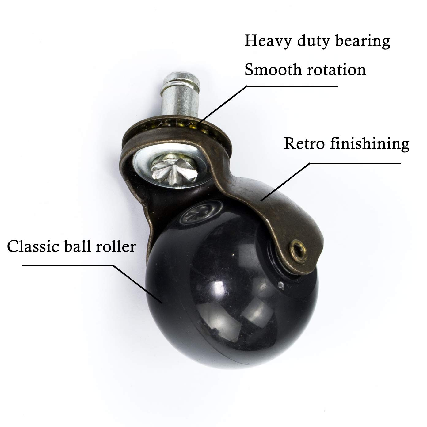 Set of 5 Vintage Bronze 2'' Ball Roller Stem Socket Office Chair Wheel Casters Replacement Antique Retro Style Golden Copper Color (5Pcs without Brake)