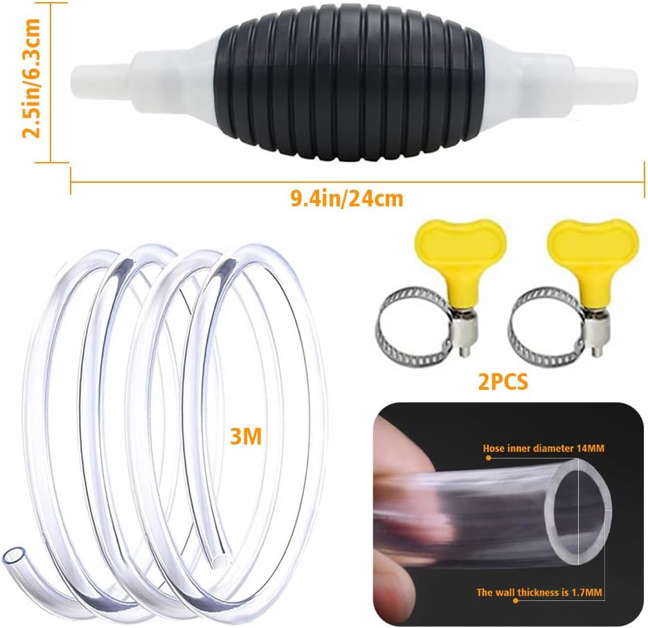 Multifunction Liquid Sucker Pump Siphon Pump for Gasoline Gas Oil Fuel Petrol Diesel Fluid Water Fish Tank, Manual Hand Pump Transfer Pump with Syphon Hose, Metal Buckles (3M) image number 6