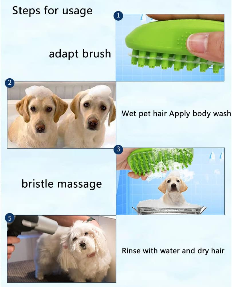 Dog Bath Brush,Soft Rubber Shampoo Brush,Non Slip and Comfortable,For Long Short Haired Dogs and Cats, Pet Grooming Brush,Green image number 5