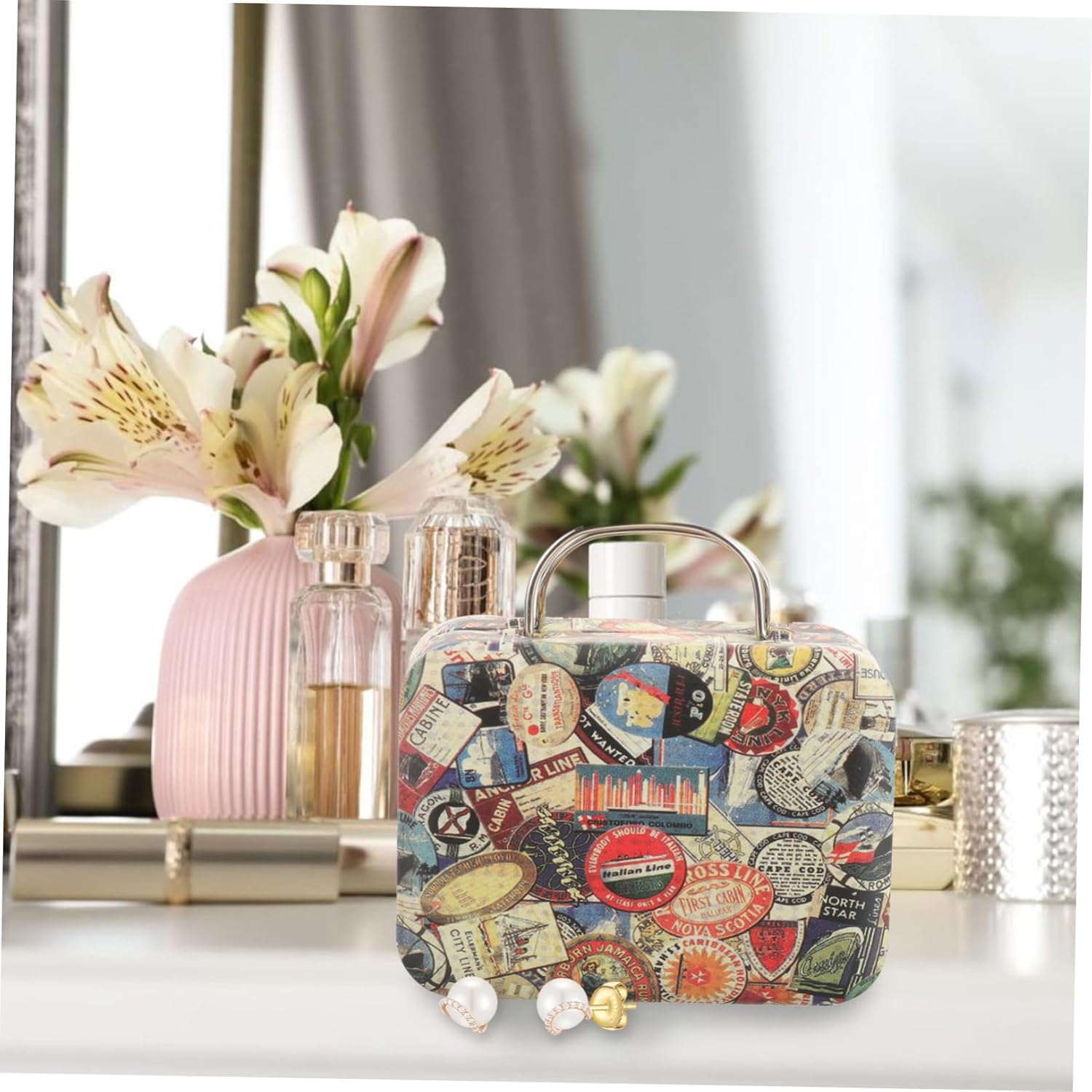 Mini Vintage Eyelash Storage Case Retro Keepsakes Box Decorative Small Suitcase Favor Box for Jewelry Cards and Dresser and Desktop Display image number 3