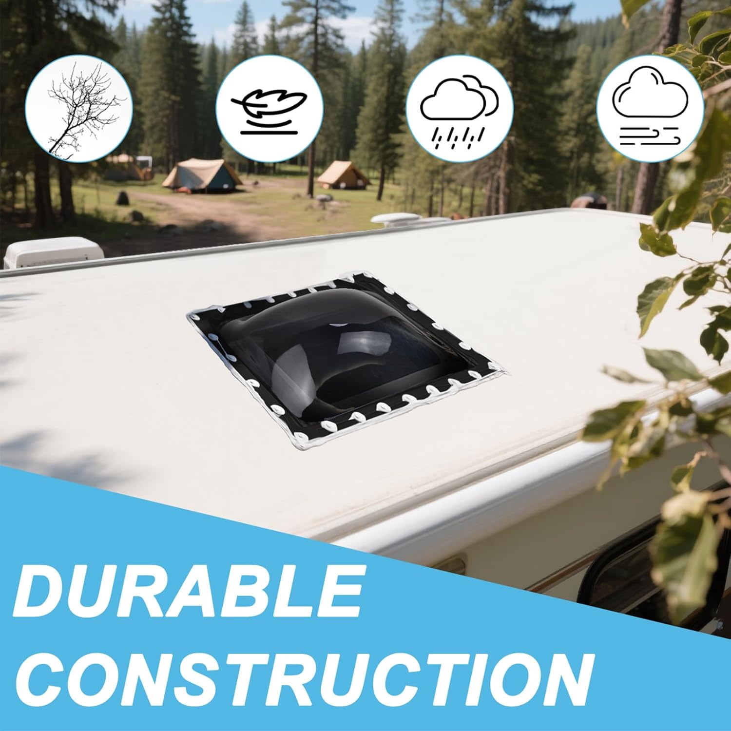 XMK RV Skylight Replacement,18" X 18" Outer Dome Fit 14" X 14" Openings, RV Skylight Cover Shower Roof Dome for Camper Trailer Fifth Wheel Truck, Impact Resistant, UV Block, Black image number 5