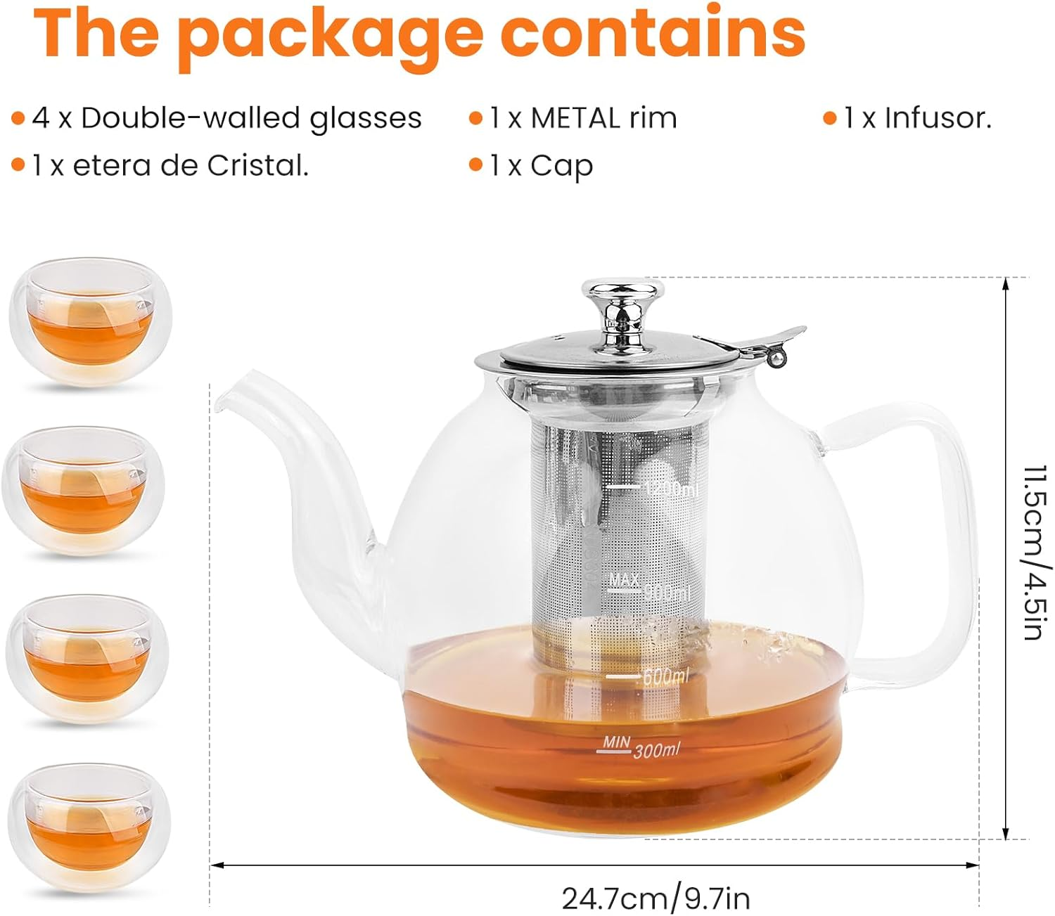 1200Ml Glass Teapot Set - Stovetop Safe with Removable Infuser, 4 Cups - for Loose Leaf & Flowering Tea, Compatible with Stove & Induction image number 5