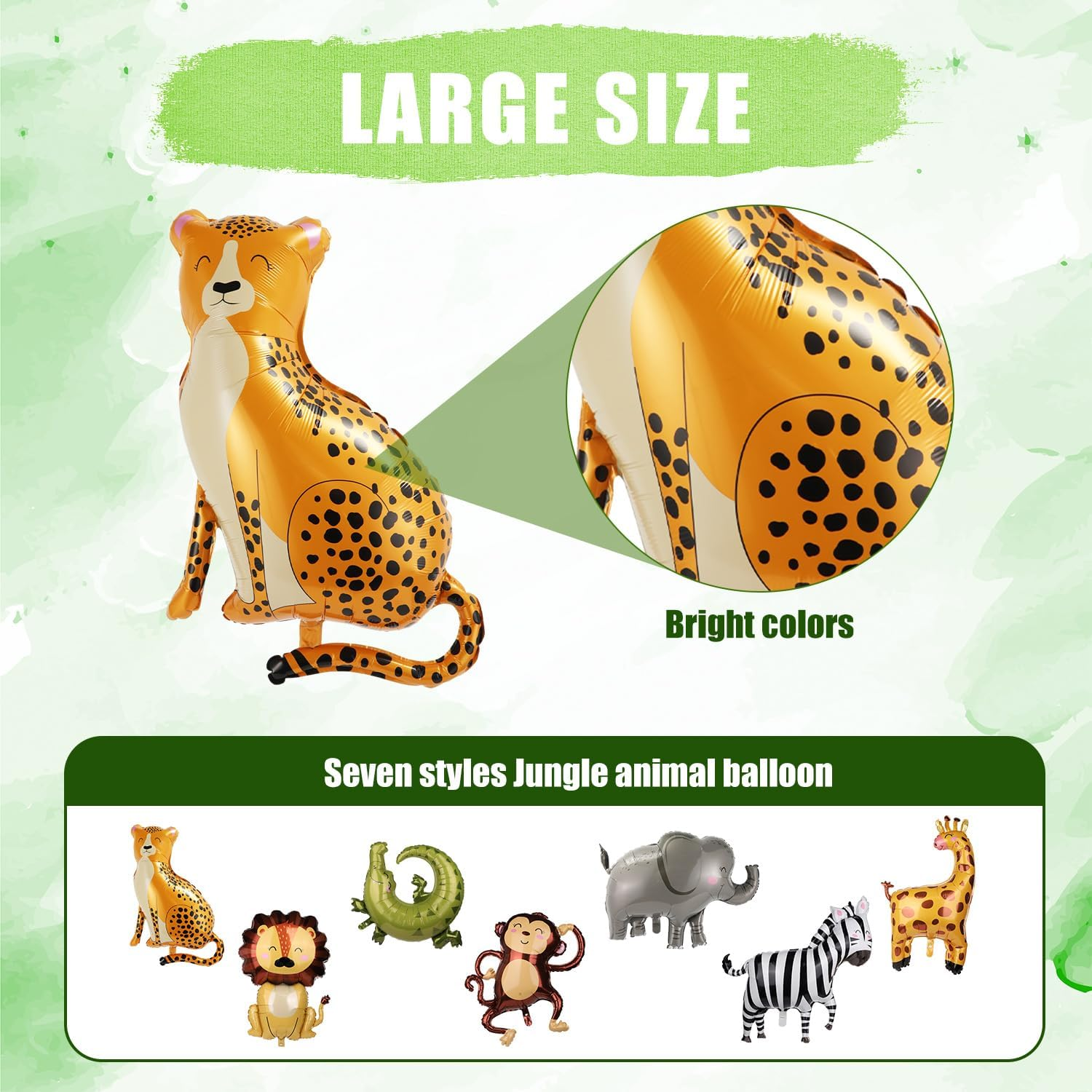 8Pcs Jungle Animal Balloons, Safari Animal Balloon Safari Animal Monkey Elephant Zebra Leopard Crocodile Giraffe Lion Balloons Birthday Number Balloons Zoo Party Decoration Supplies (Number 7) image number 1