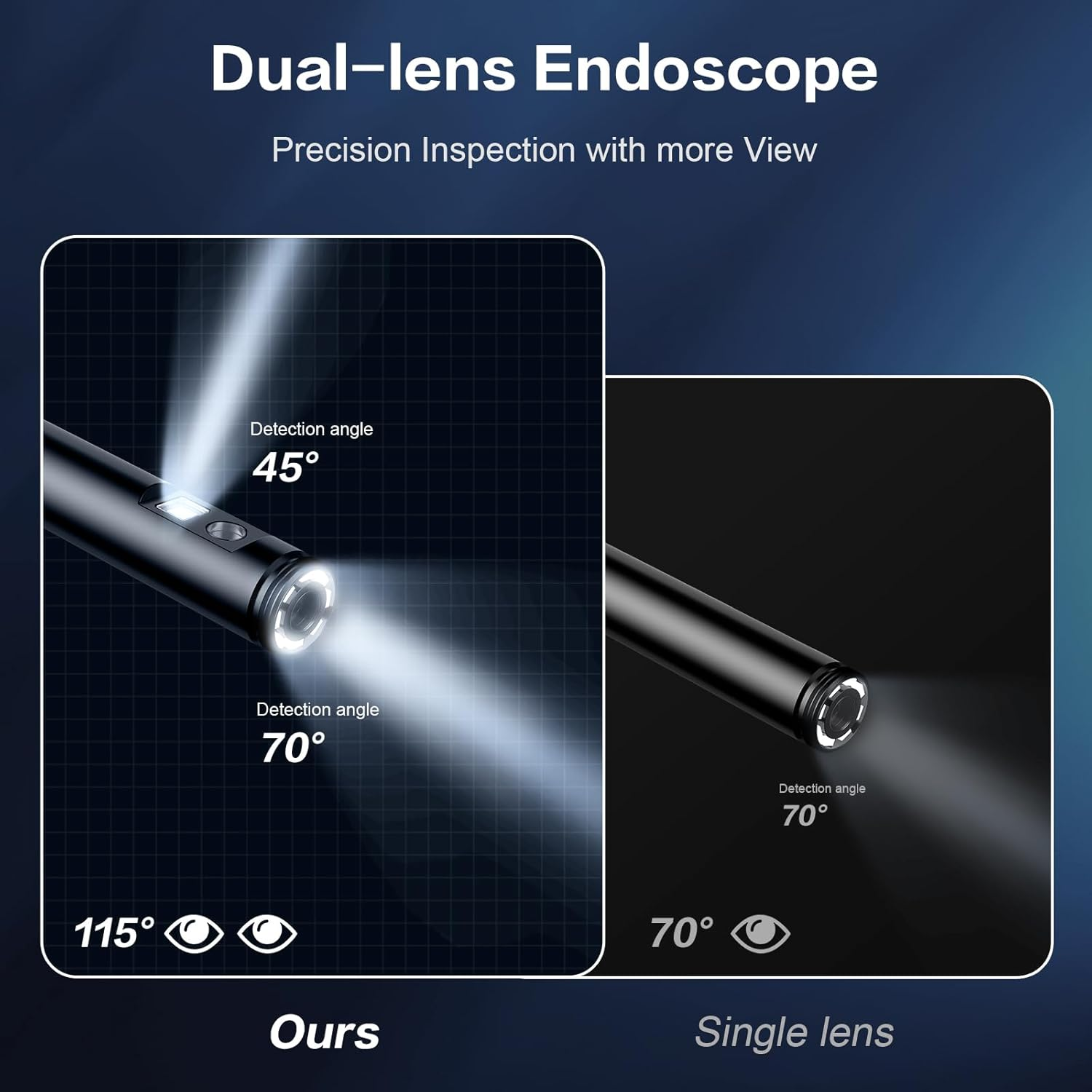 CARPDIM Dual-Lens Endoscope with 8+1 LED Lights, 1980P Borescope Inspection Camera, IP68 Waterproof, 16.5FT Semi-Rigid Snake Cord for Iphone, Ipad & Android image number 2