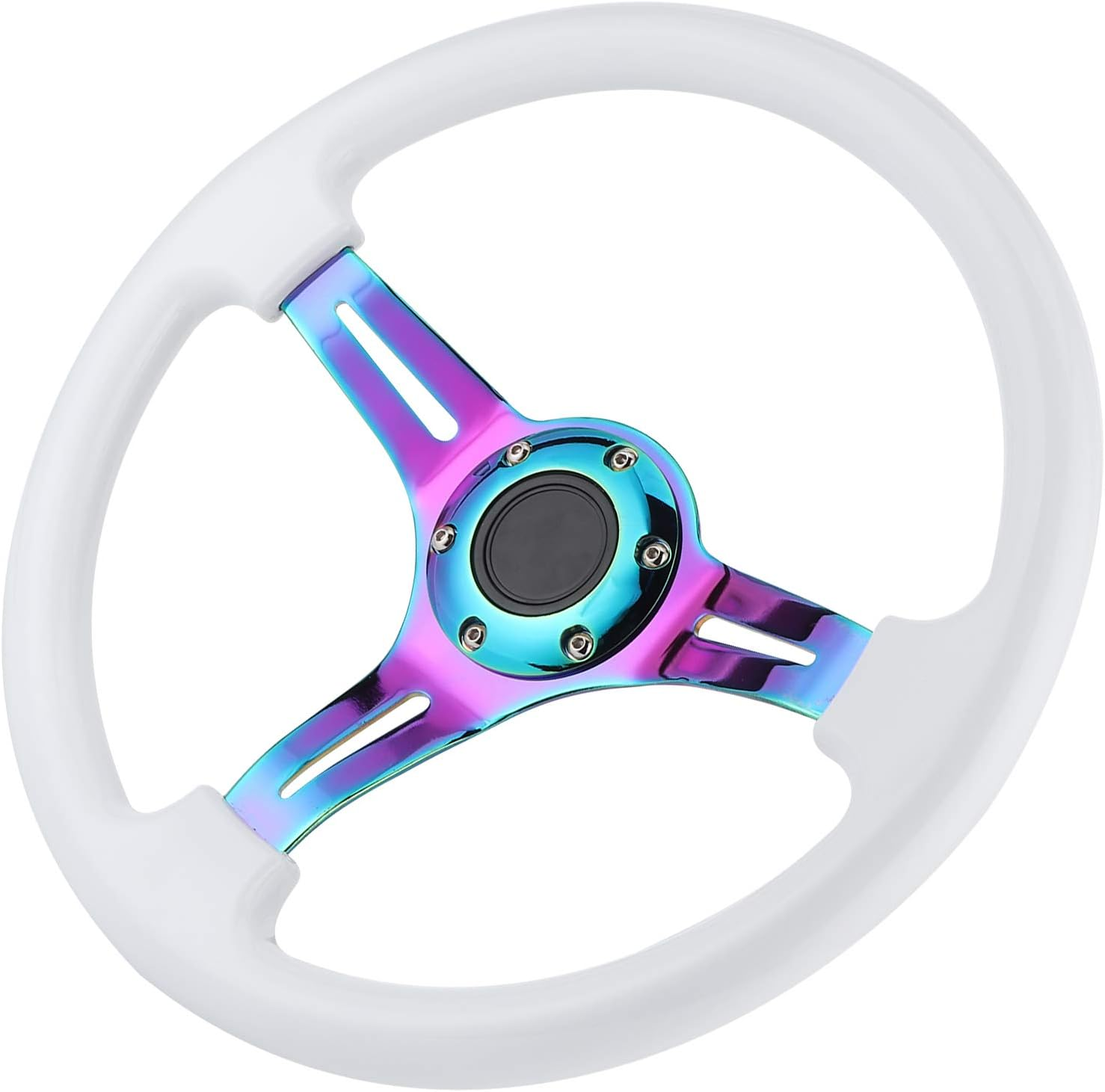 Universal Racing Steering Wheel, 14 Inch 3-Spoke Steering Wheel, 6-Bolt Fashion Colorful Spoke with Speaker Cable, ABS and Steel Spokes Drift Steering Wheel image number 1
