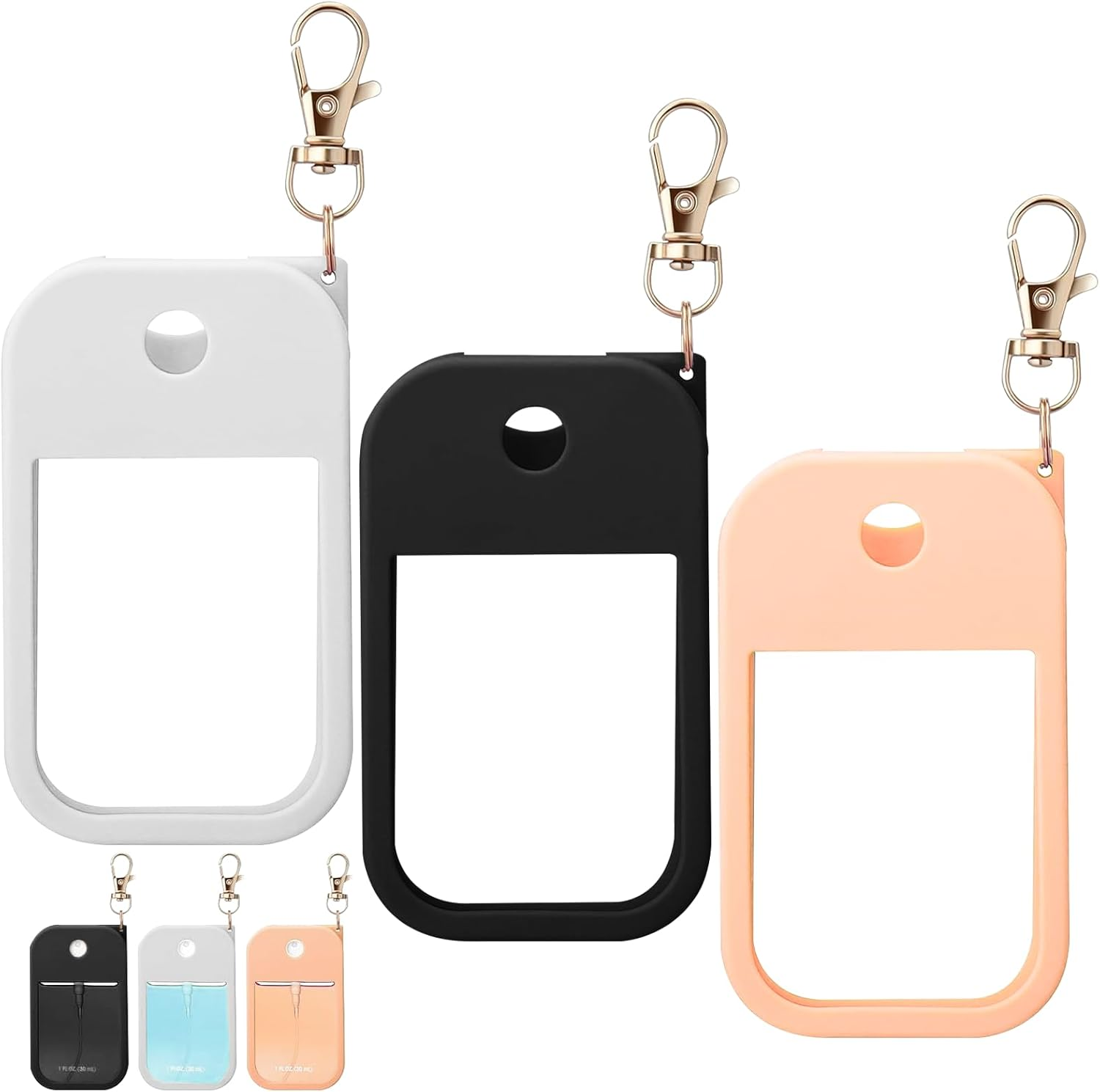 Huoflame Hand Sanitizer Spray Case Compatible with TH 1 FL.OZ &ndash; 3 Pack Protective Silicone Holder with Metal Keychain image number 2