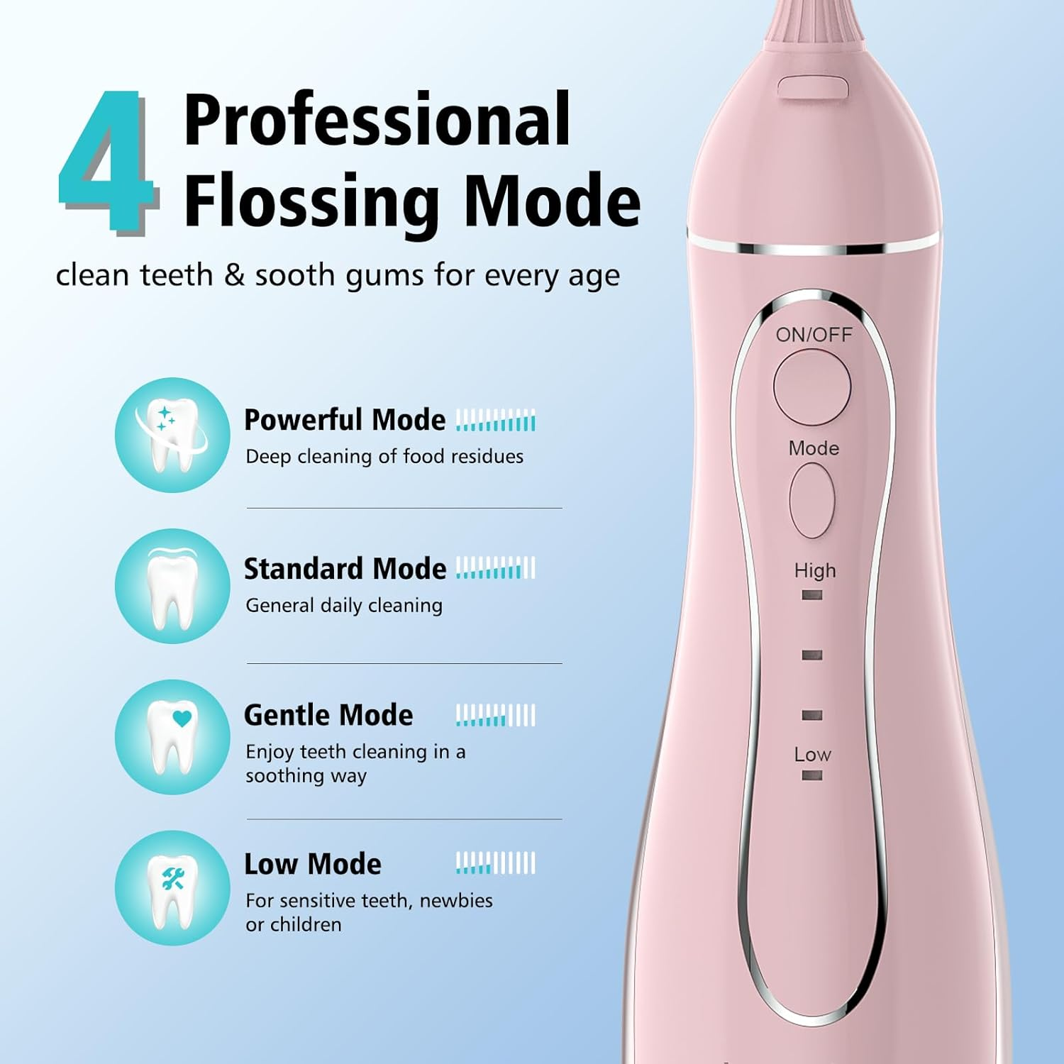 Leominor Water Flosser Pick for Teeth, 300ML Portable Oral Irrigator Upgraded Tank Removable,Ipx7 Waterproof, Rechargeable Travel Teeth Cleaner, Professional Electric Flossing Machine (Pink) - O-Green image number 3