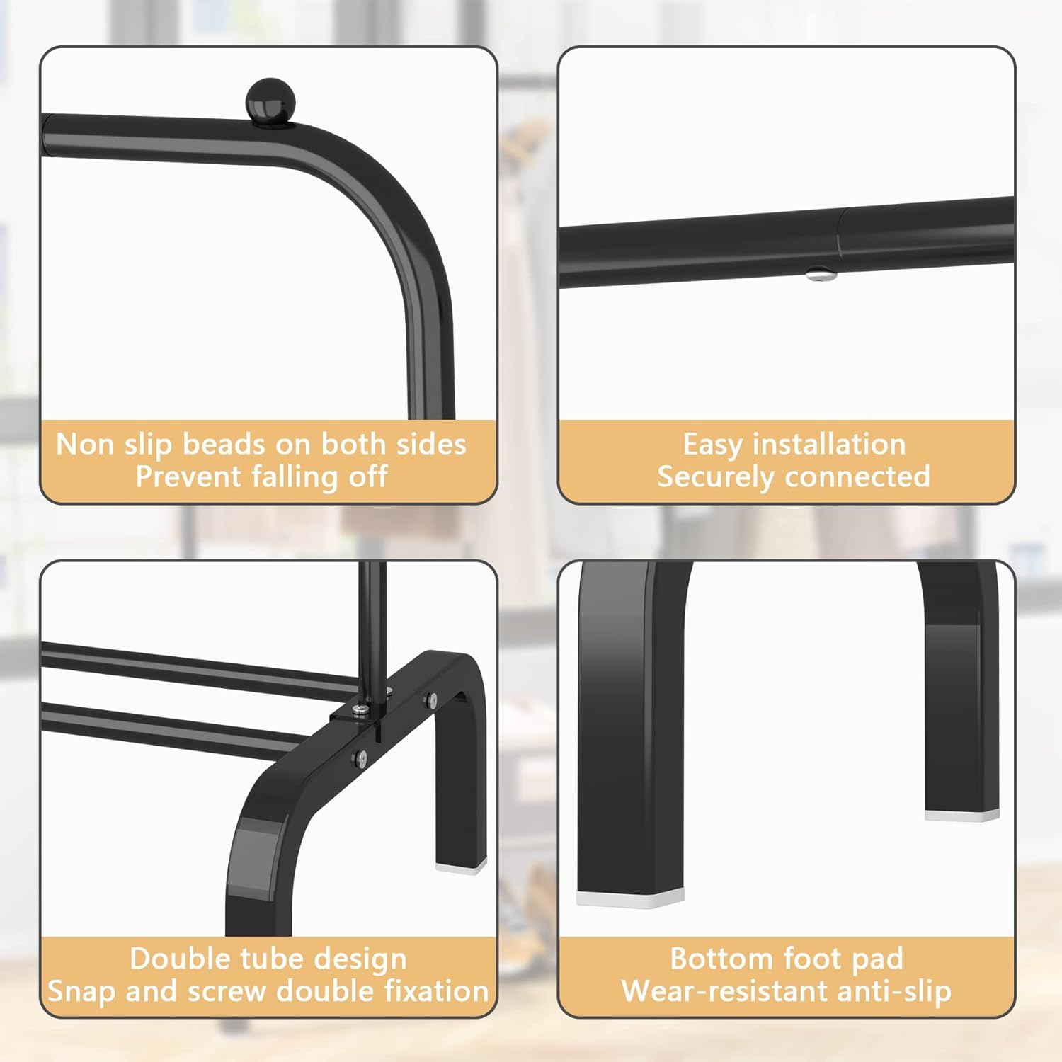 Clothes Rack Metal Clothing Rack with Bottom Shelf Garment Rack for Hanging Clothes Shirts Jeans and Coats Black image number 6