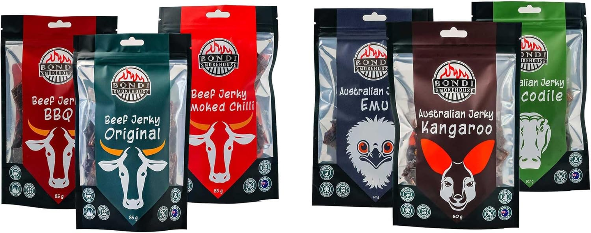 Exotic Jerky Pack 3X - Emu, Kangaroo, Crocodile - Bondi Smokehouse - Product of Australia