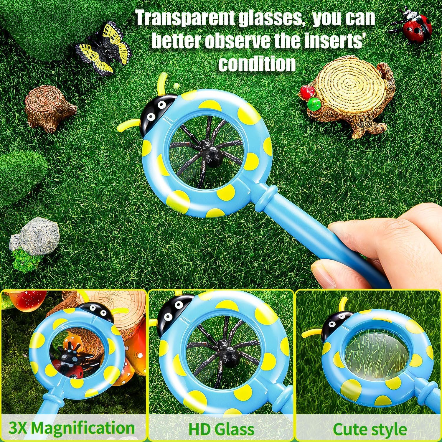 3Pcs Bug Magnifier for Kids, Handheld Butterfly Bee Ladybug Magnifying Glass, Kids Insect Magnifying Glass for Boys and Girls Gift Outdoor Activities image number 6