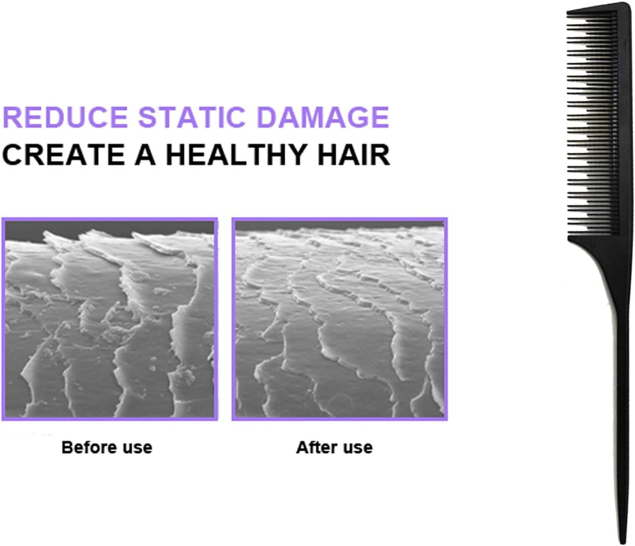 Professional Teasing Comb, Tail Comb for Root Teasing for Thin, Add Volume Fine and Normal Hair Types, Hair Comb for Women and Men, 8.75 Inches Black 5 image number 2