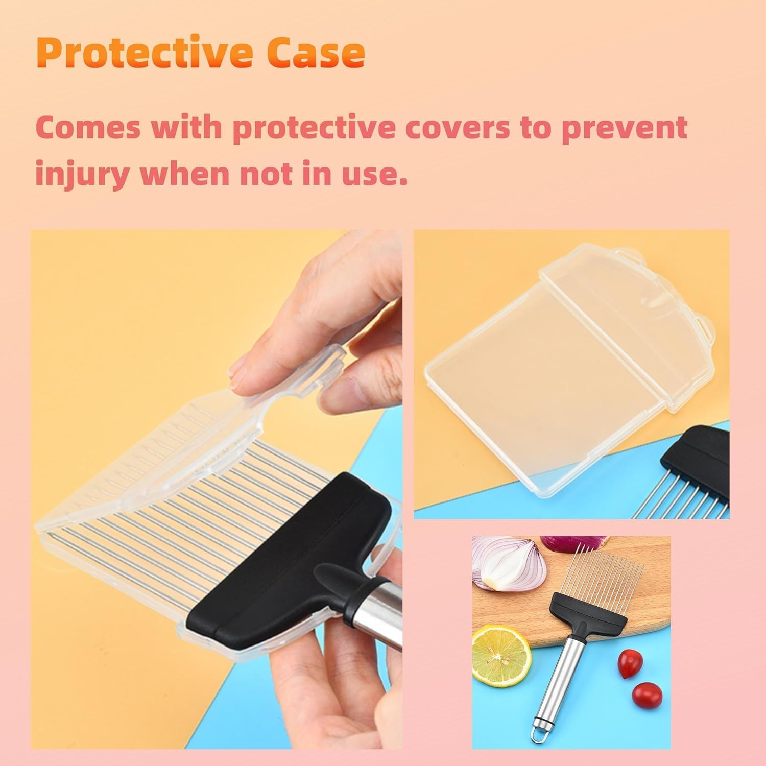 Onion Holder Forslicing, Onion and Lemon,Slicer Cutter Forslicing Kitchen Gadget, Vegetable Cutter for Potato Tomato Avocados Eggs, Foodslicer Assistant Tool For,Slicing Stainless Steel image number 3