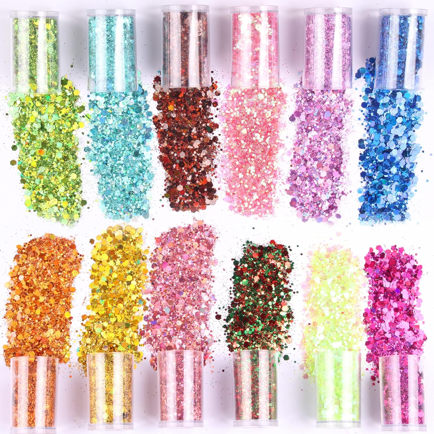 LICOOL GLITTER Chunky Fine Mixed Glitter, Set of 45 Holographic, Metallic, Iridescent Colors for Epoxy Resin DIY Craft, Nail Art, Face & Eye Makeup, Slime, Jewelry, Tumbler Making image number 4