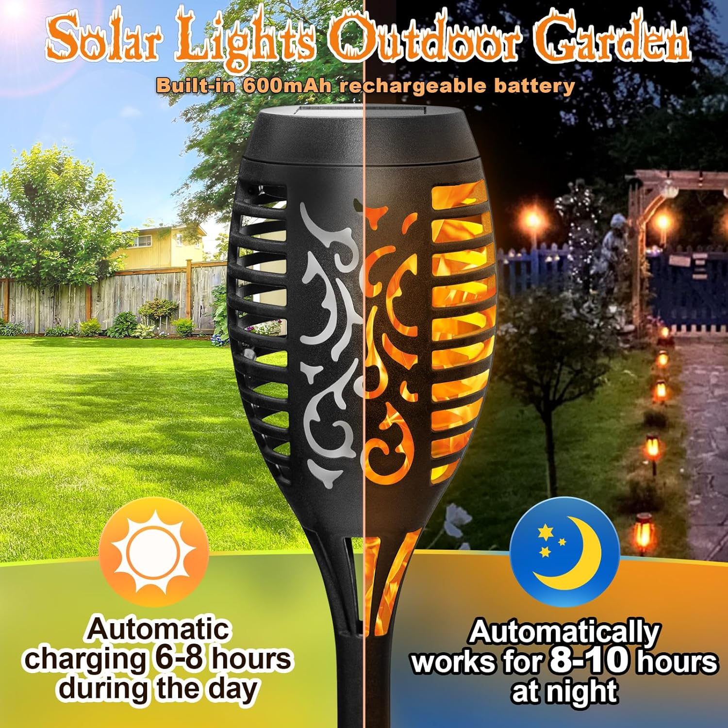 Anordsem Solar Garden Lights Outdoor: 4 Pack Flickering Dancing LED Torch - Waterproof Flame Decorations for Pathway Yard - Gardening Gifts for Homeowners Women image number 5