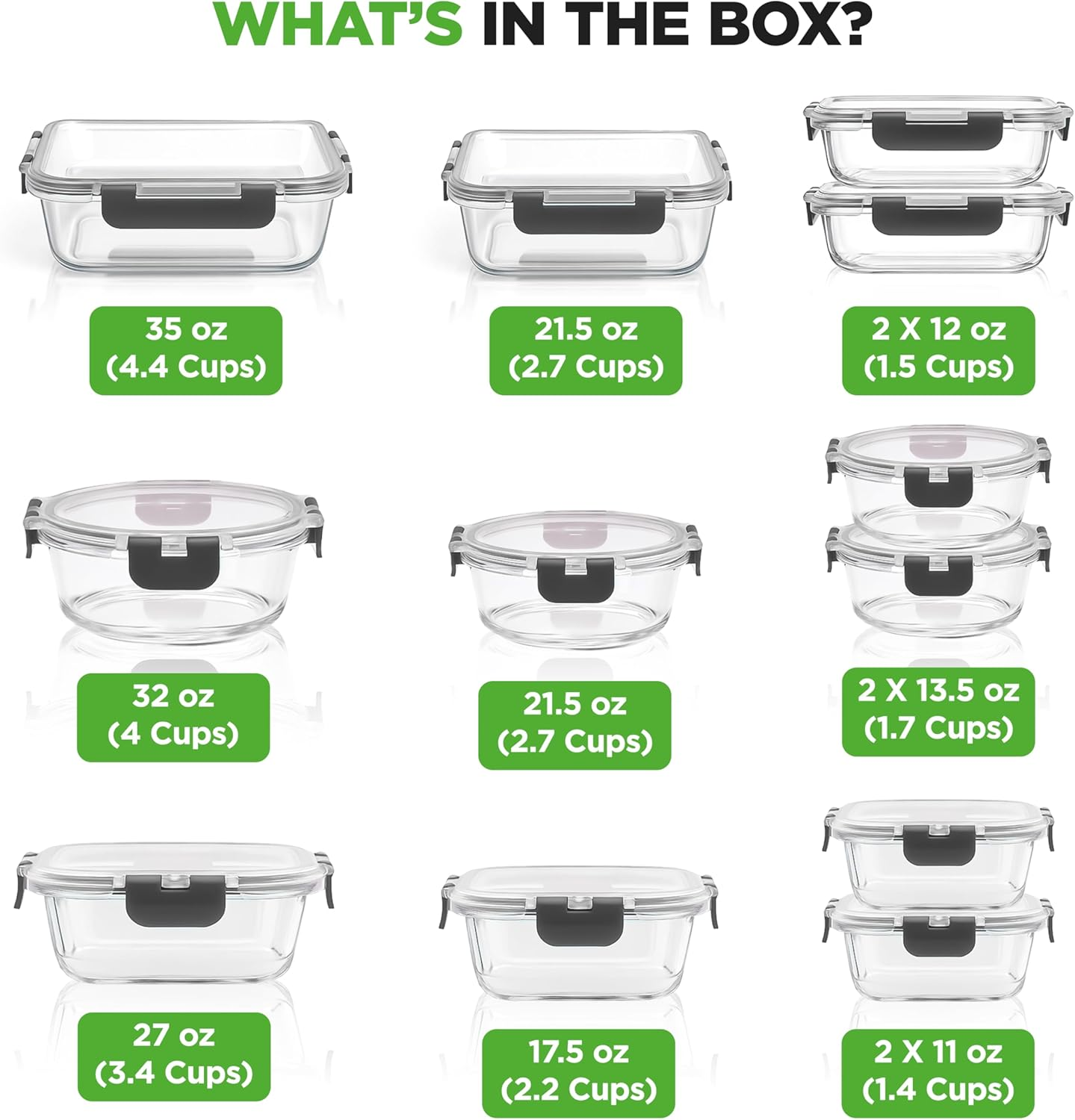 Nutrichef Glass Food Storage Containers with Lids &ndash; 12-Pack Leak-Proof Meal Prep Containers, Bpa-Free, Freezer-To-Oven & Dishwasher Safe, Airtight, Stackable (Grey) - Blue image number 6