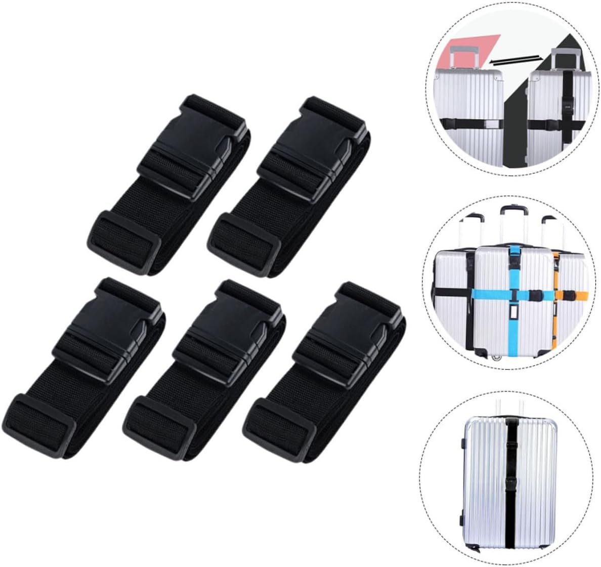 CTIRCHIU 5Pcs Adjustable Cross Luggage Straps Combination Lock Heavy Duty Suitcase Belts Travel Packing Tie down Straps for Secure Luggage in Black image number 3