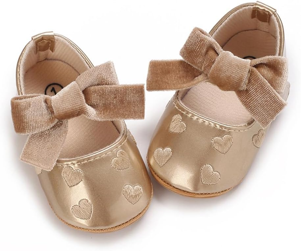 Clowora Infant Toddler Baby Girl Dress Shoes Mary Jane First Walking PU Leather Princess Wedding Rubber Sole Non-Slip with Bowknot Floral Flats