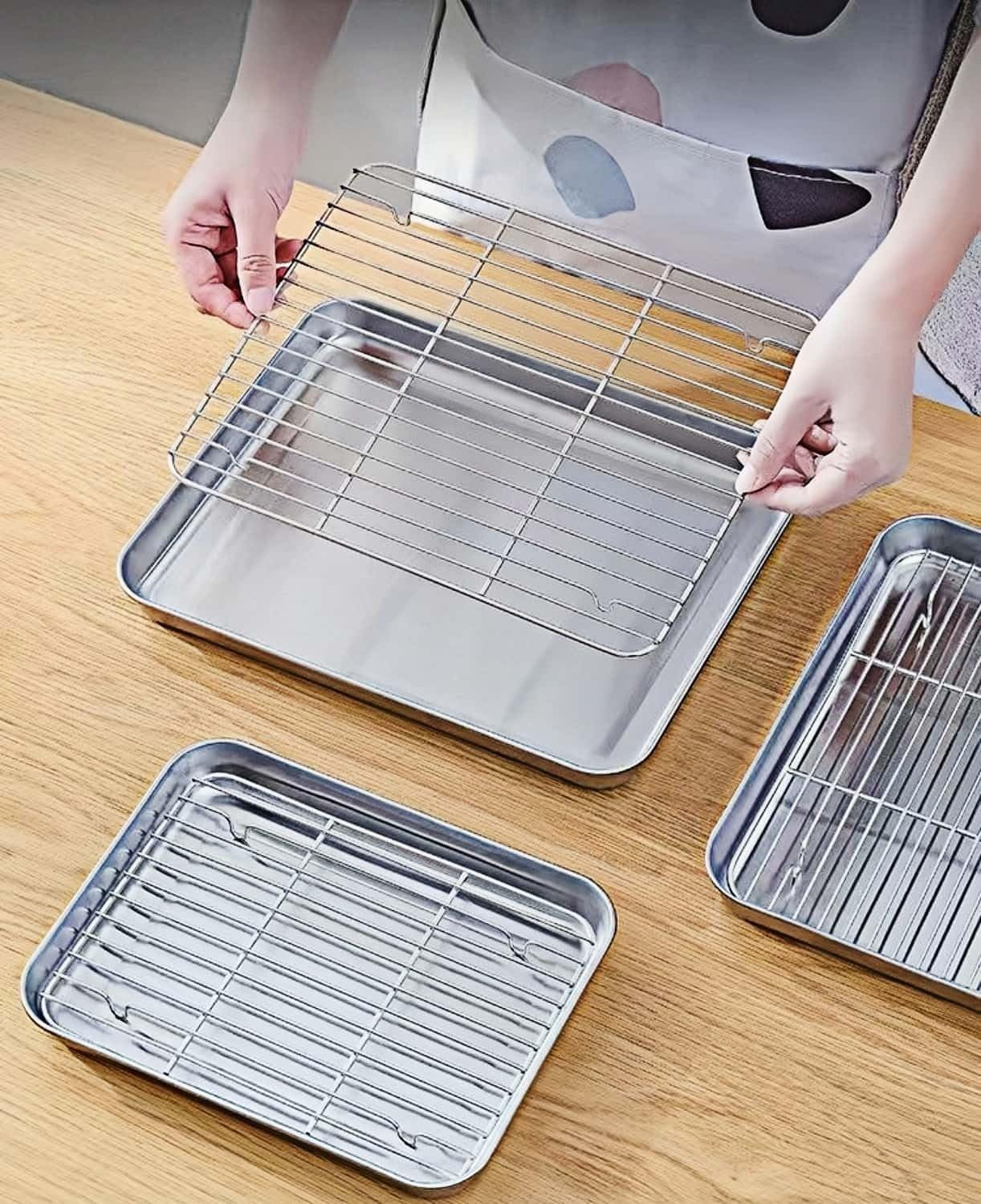 304 Stainless Steel Baking Sheet Tray with Wire Rack, Oven-Safe Roasting Pan & Cooling Rack for Cooking, Grilling & BBQ