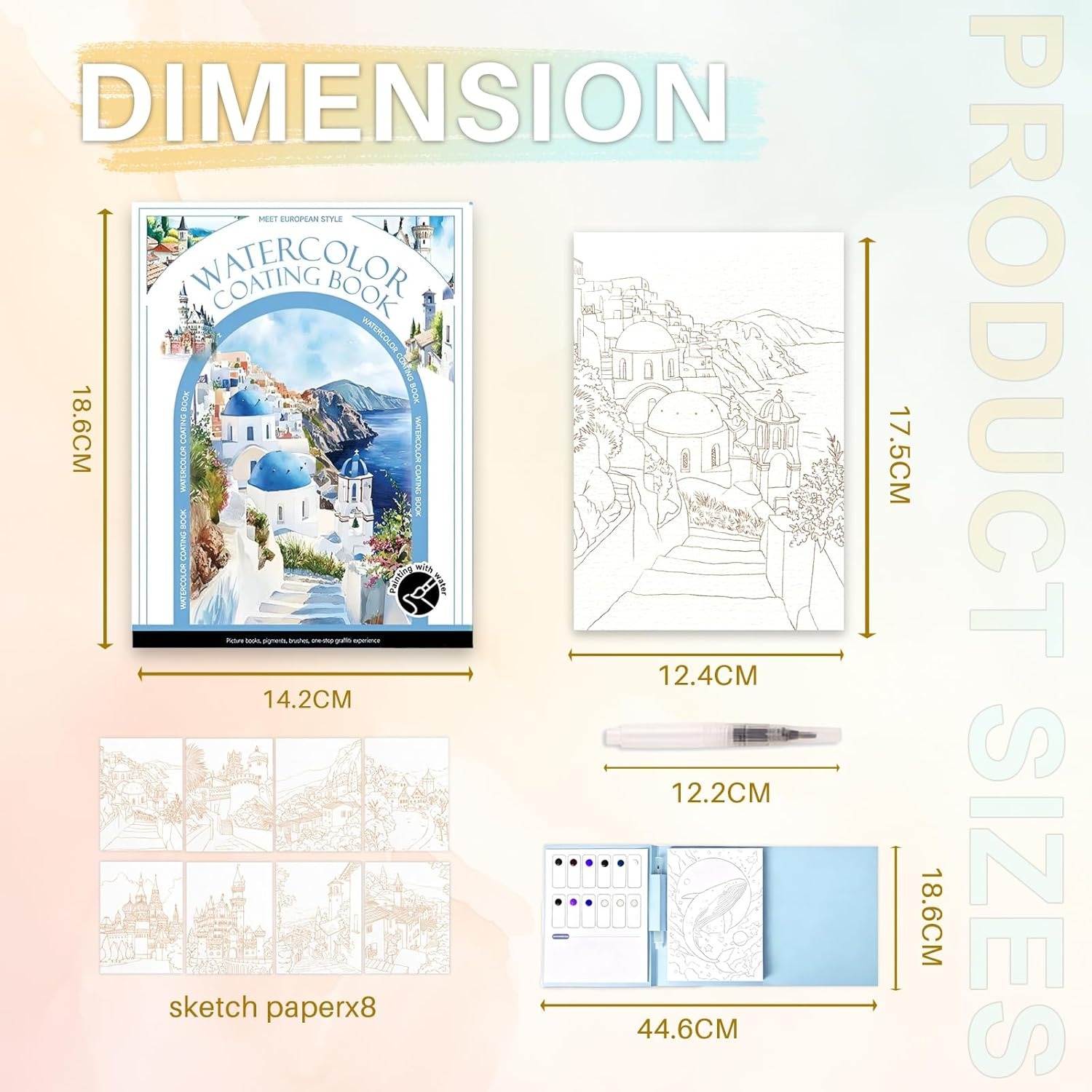 Watercolour Colouring Book with 12 Watercolours, NANASUGUR Watercolour Painting Set for Crafts & Learning, Watercolour Painting Paper for Drawing, Workbook, Colouring Pad Set with Watercolour Paper image number 4