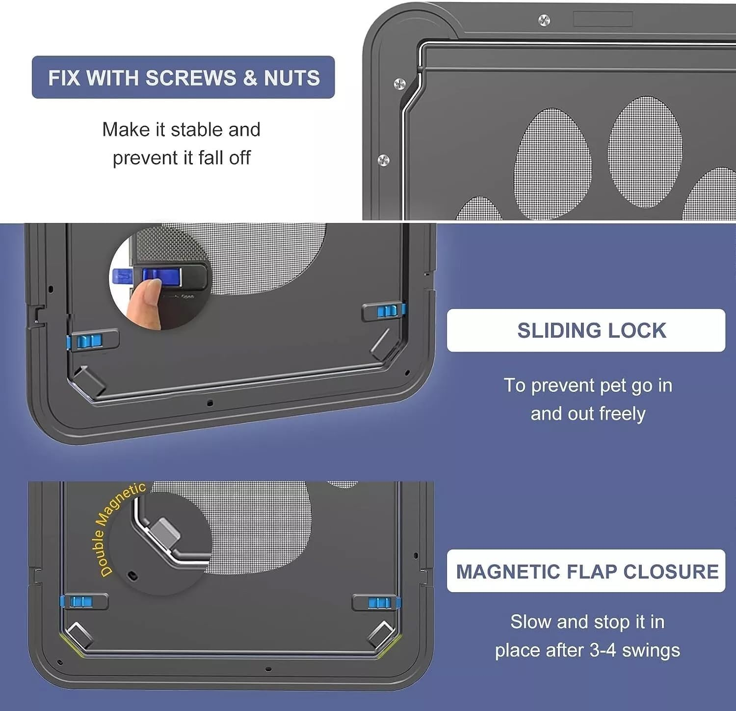 MOMOGEE Lockable Pet Screen Door - Magnetic Self-Closing Cat Door for Sliding Doors & Windows | Sturdy Doggy Door with Automatic Lock | Easy Install for Indoor/Outdoor Access (Large) image number 2