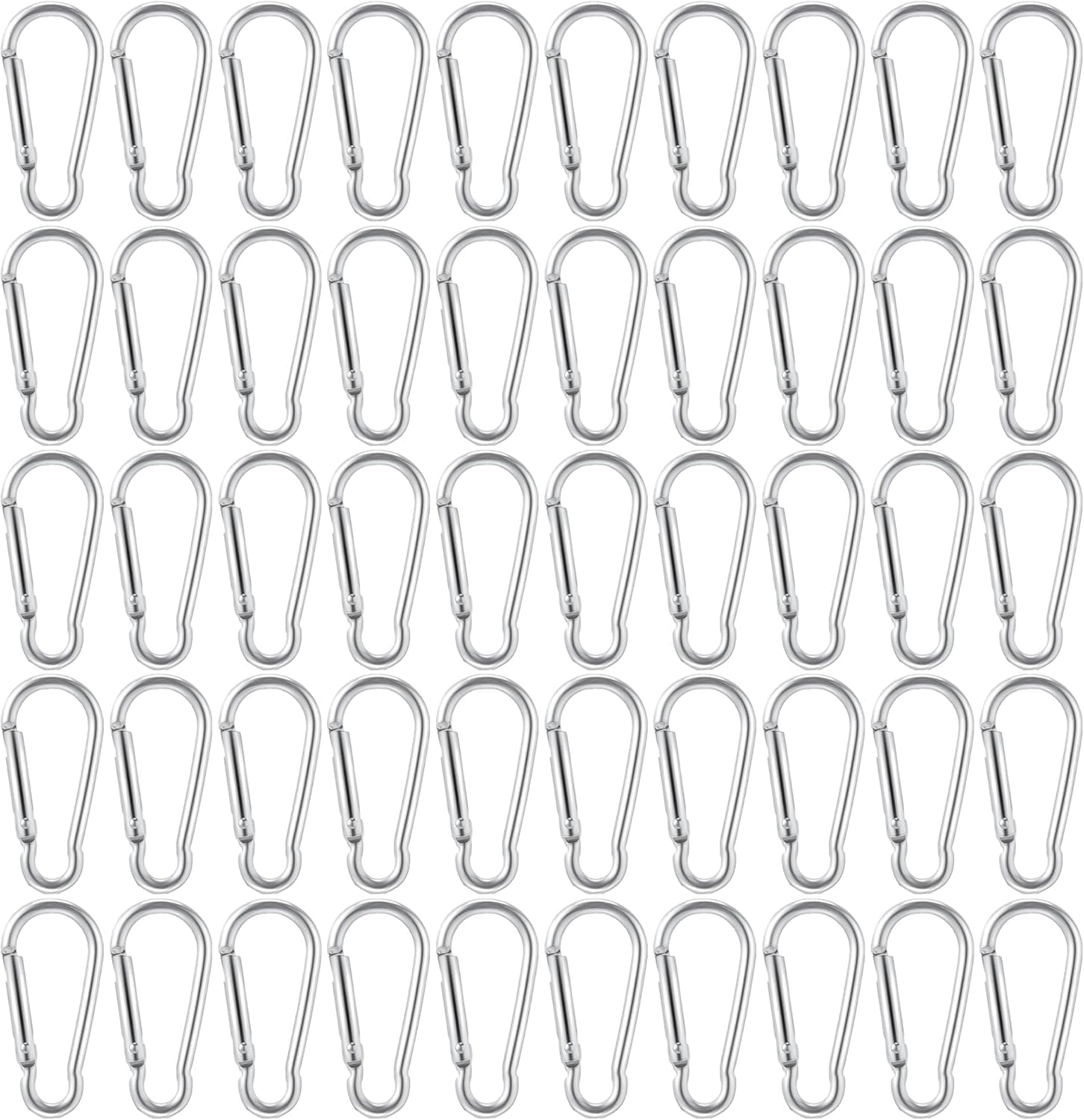 50Pcs Small Carabiner Clips Mini Aluminum Carabiner Clip Keychain Bulk Hook Pack Carabeaner D Shape Hook Keychain for Home Hiking, Silver image number 1
