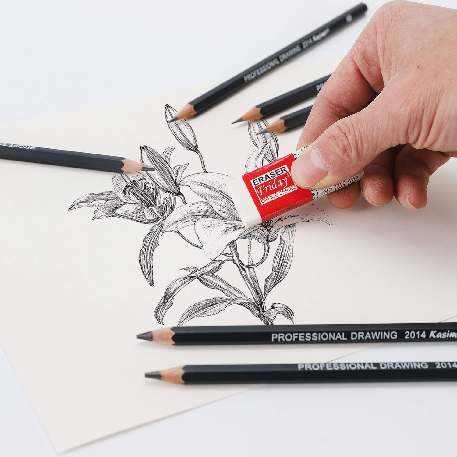 NASHRIO Professional Kids & Adults Drawing Sketching Pencil Set, 14 Pcs Art Pencils,12B 10B 8B 7B 6B 5B 4B 3B 2B B HB 2H 4H 6H Artist Pencils, Pencil Set with Pencil Case, Pencil Sharpener and Eraser. image number 6