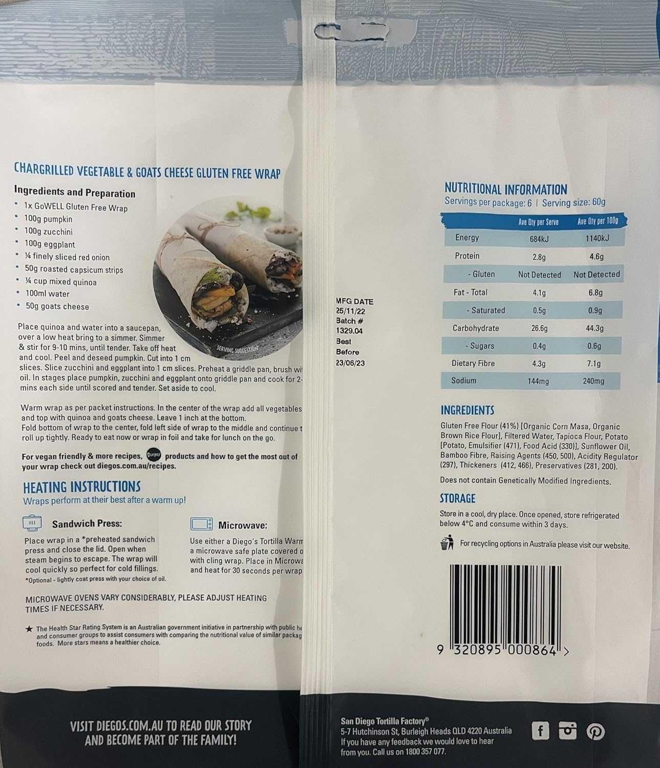 Diego'S Gowell Gluten Free Wraps 6 X 360 G image number 1