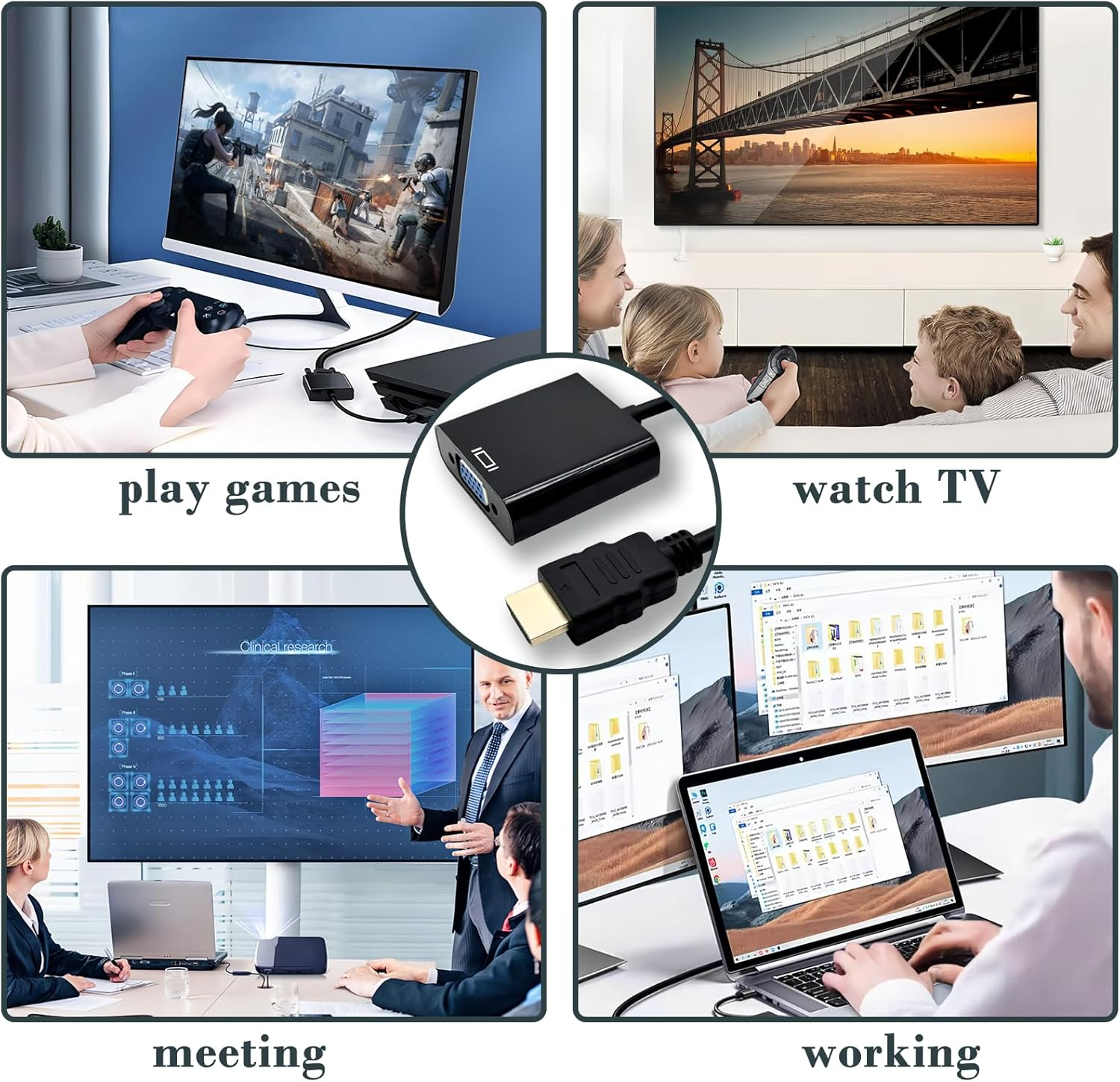 Meliya HDMI to VGA, Uni-Directional Gold-Plated Adapter (Male to Female) for Computer, Desktop, Laptop, PC, Monitor, Projector, HDTV, Chromebook, Raspberry Pi, Roku, Xbox and More image number 1