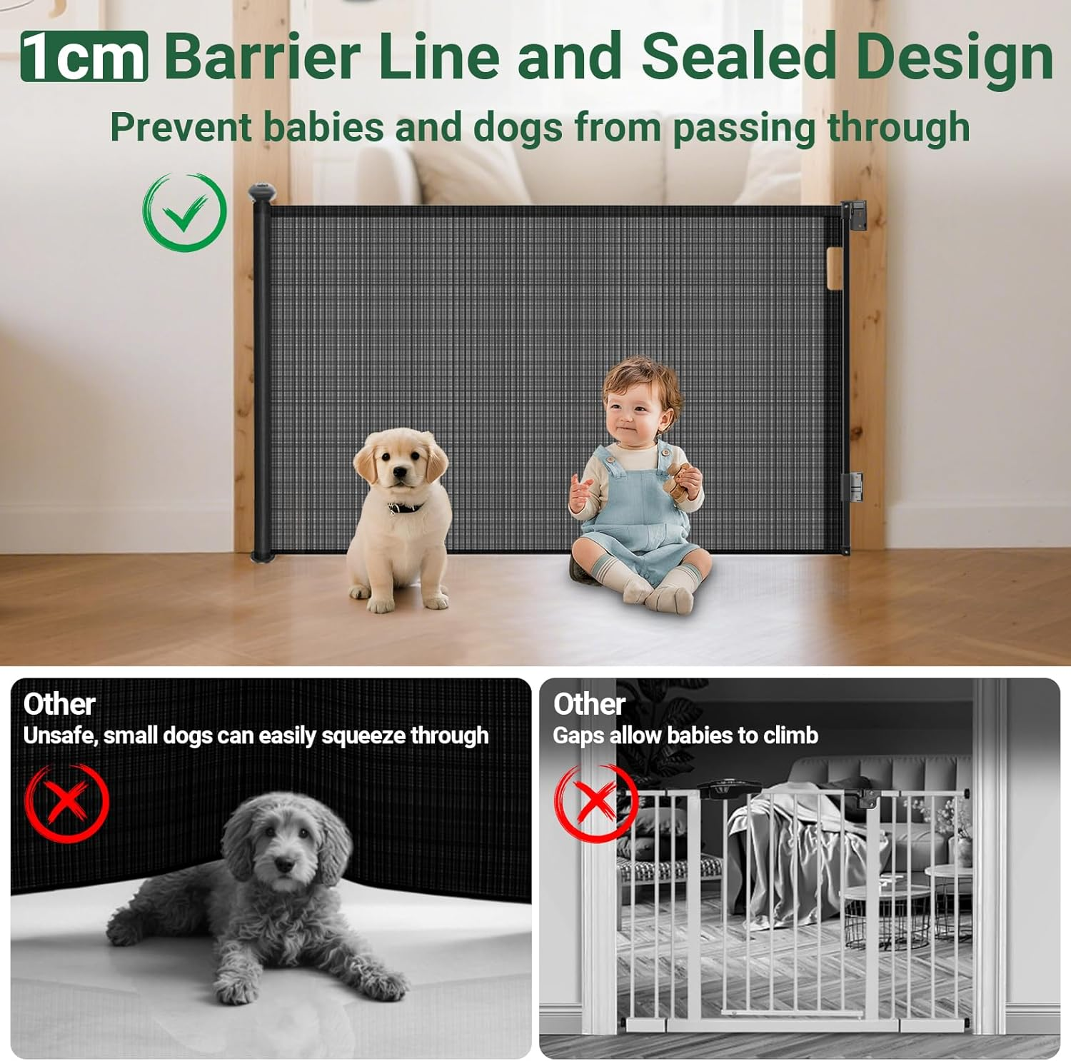 Ycozy Retractable Baby Gate, Durable Portable Mesh Baby Gate/Mesh Dog Gate, 140Cm Wide 86Cm Tall Extendable Child Safety Gate for Cat, Doorways, Stairs, Hallways, Banisters Indoor/Outdoor, Black image number 2
