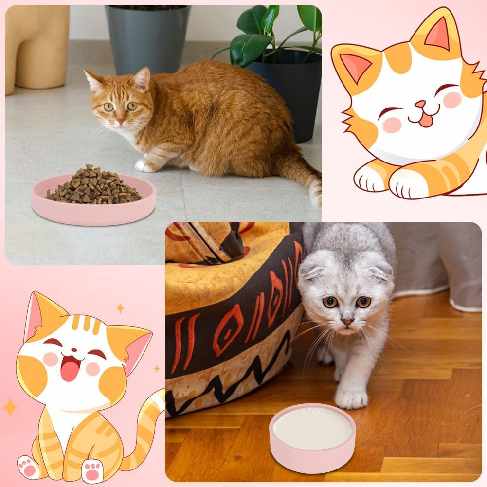 RANJIMA Feeding Bowl for Cats, 3 Silicone Feeding Bowls, Drinking Bowl, Oval, Silicone Bowl, Wide for Dry Food and Wet Food, Pink image number 5