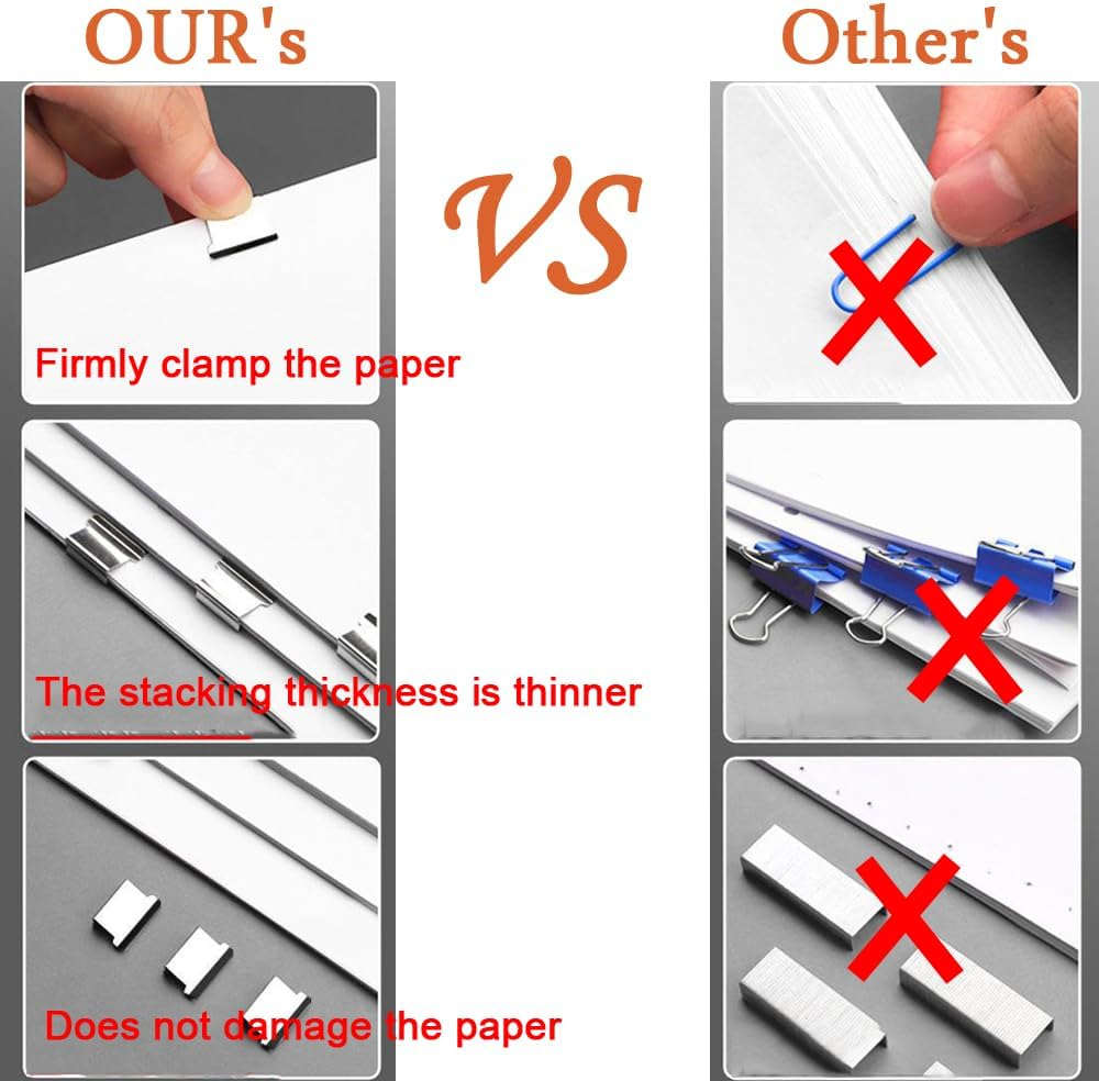 DSBGKJI 2 Pcs Handheld Reusable Creative Stapler Push Stapler Clips Paper Clamp Dispenser 40 Sheet Capacity with 100 Stainless Steel Refill Binder Clips for Office Document School Supplies - 2 Black image number 2