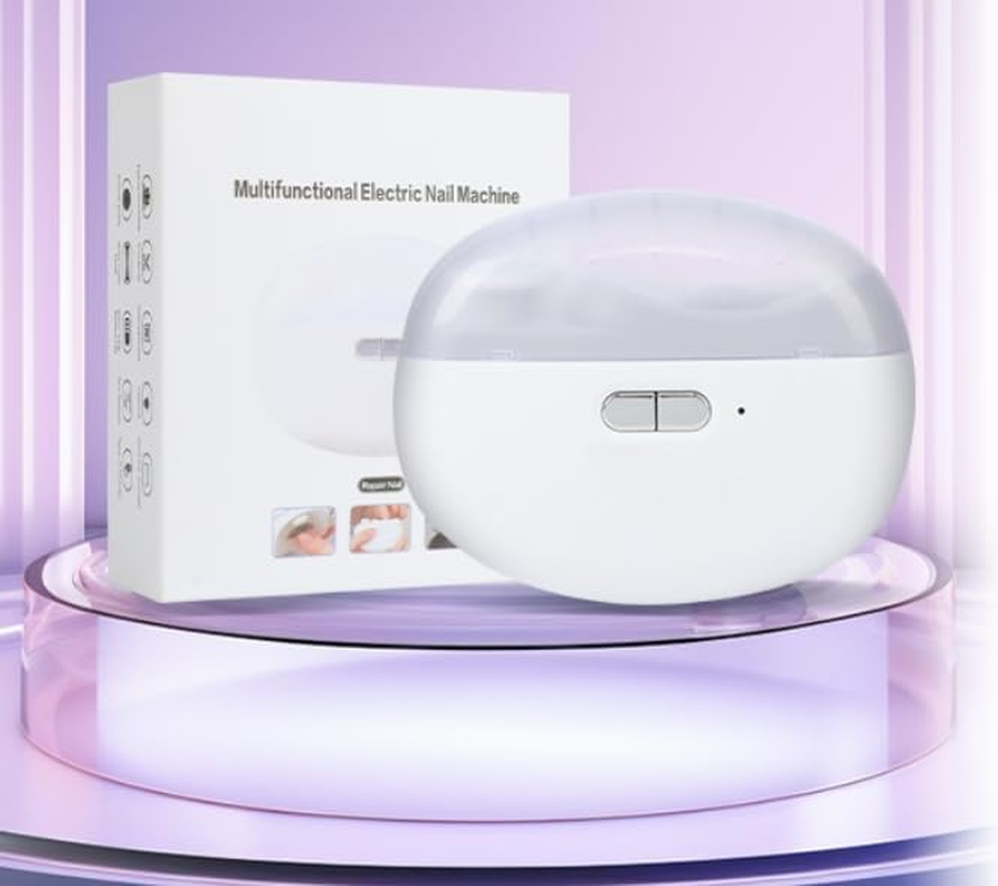 Electric Automatic Nail Clipper with Light & 2 Speeds,Fingernail Cutter and File 2 in 1 Design, USB Rechargeable Safety Fingernail Trimmer for Baby, Kids, Seniors and Adult (White)