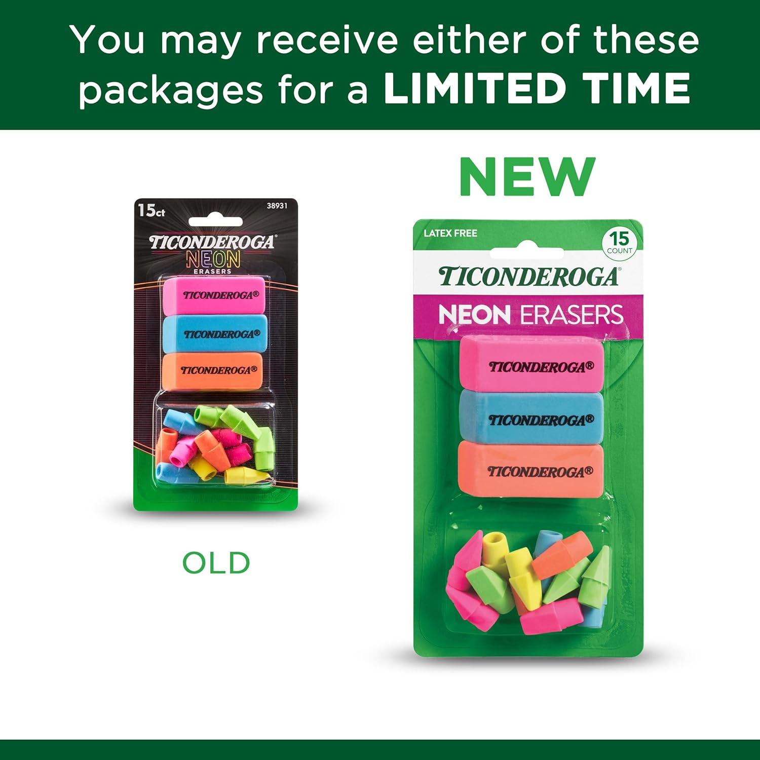 Ticonderoga Dixon Office and School Eraser Combination Set, 15 Eraser Multi-Pack, Multicolored (38931) image number 3