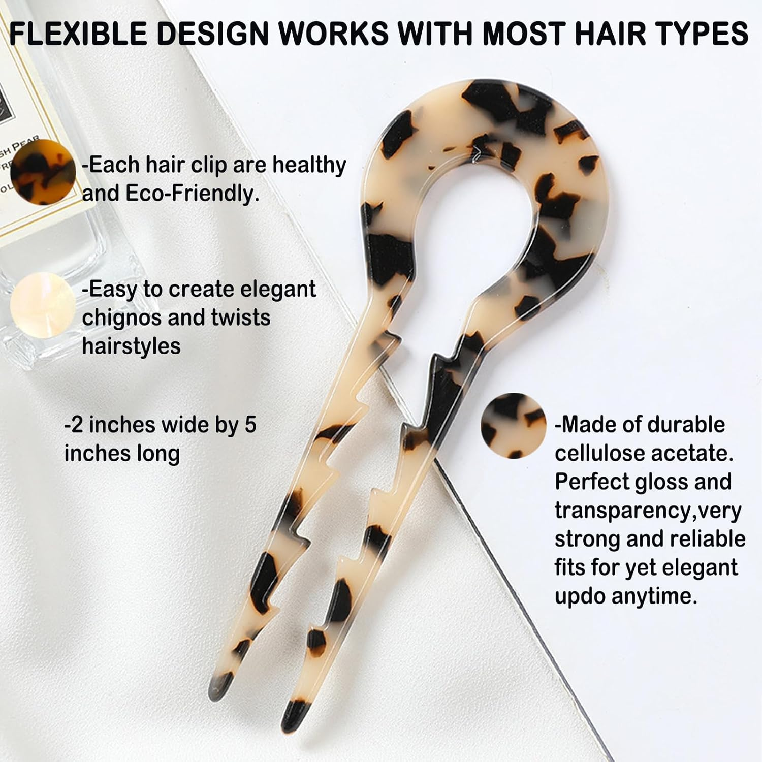 TYXHXTF Pack of 3 U Shaped Hair Pins, Hair Pin Bun French Hairpin, U-Shaped Hair Clips, Large Hair Pin for Women Girls