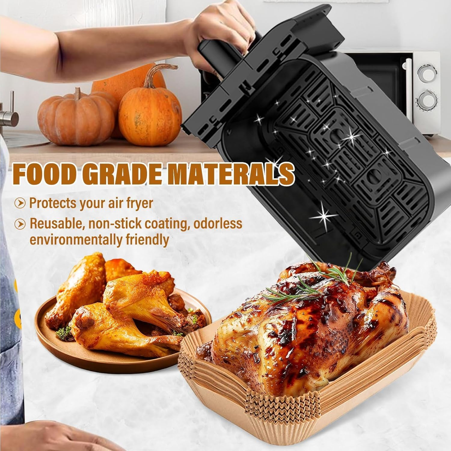 HOJIO 100PCS Ninja Double Stack XL 9.5L SL400ANZ Air Fryer Liners,Disposable Baking Paper Liners Accessories for Ninja Double Stack Airfryer SL400ANZ, Ninja Stack Insert image number 6