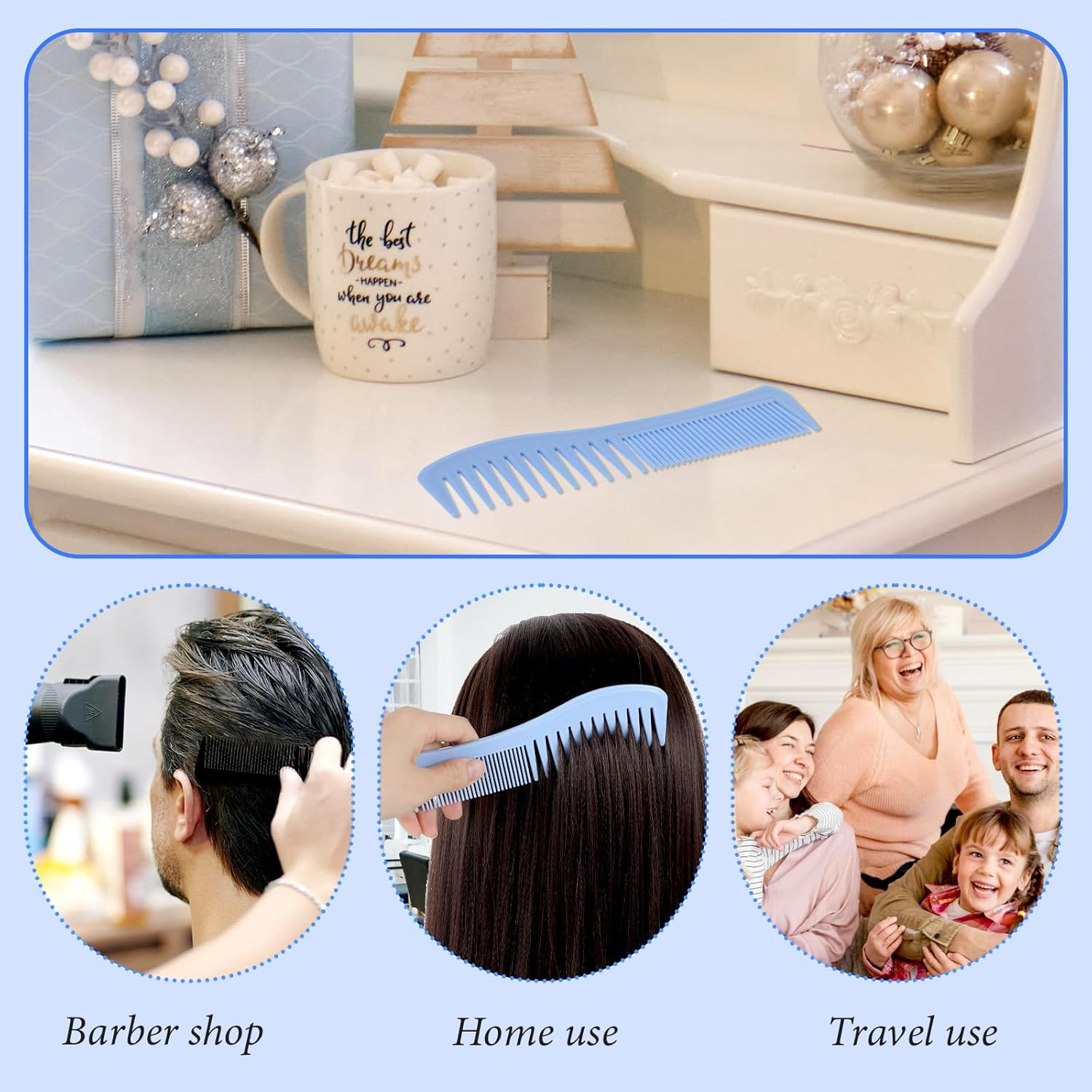 Mabor 4 Pcs Double-Sided Barber Combs, 7.17Inch All-Purpose Hair Grooming Detangling Hair Comb Plastic for Men & Women Wide & Fine Tooth for Professional Hairstyling image number 5