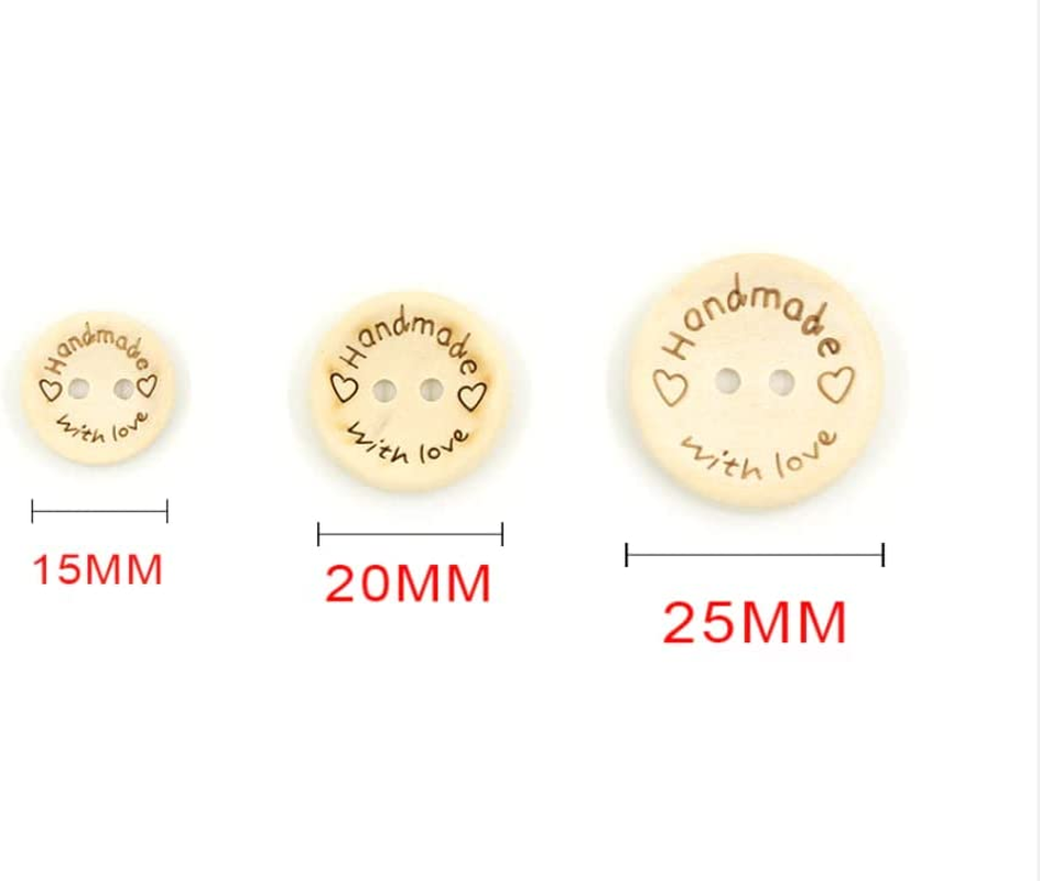 100Pcs Natural Wooden Button Craft Sewing DIY Handmade with Love Wooden Buttons (20Mm) image number 3