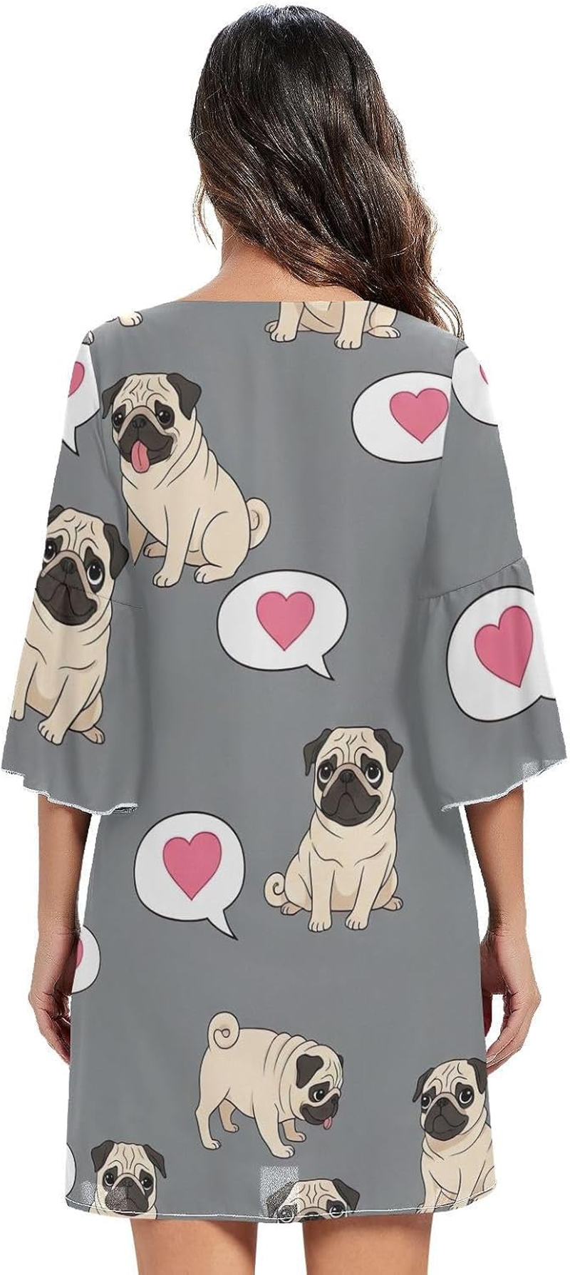 Cute Pugs Heart Gray Chiffon V Neck Dress Printed Line Maternity Dress image number 2