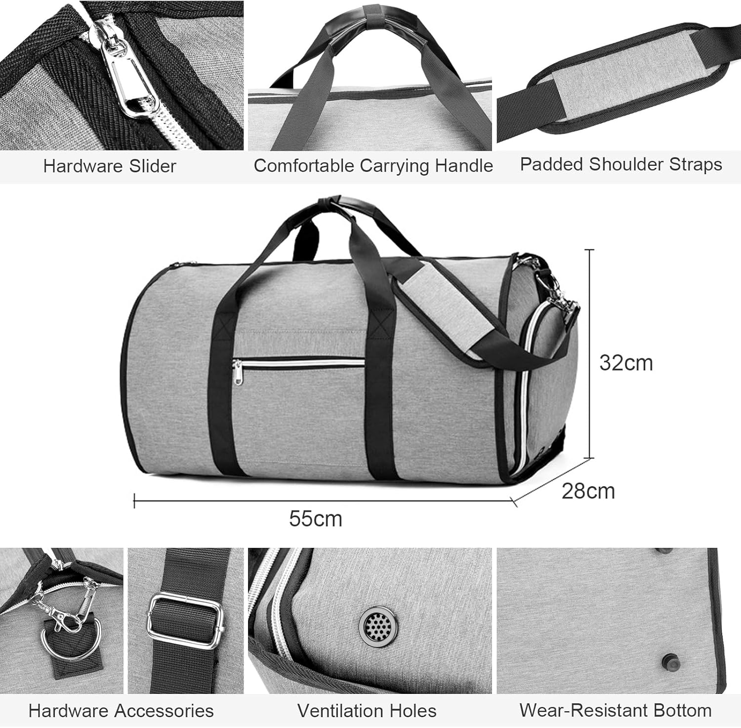 Garment Bag for Travel, Convertible Garment Duffel Bag with Shoes Compartment, 3 in 1 Waterproof Hanging Suitcase Suit Travel Bags Weekender Bag, Large Travel Duffel Bag for Men Women (Black) image number 2