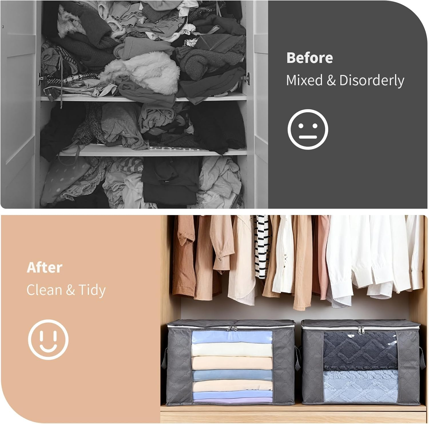 Otraki Storage Box with Lid, Pack of 6 Large Clothes Storage, Moving Boxes, Storage Boxes for Duvets, Blankets, Clothes, Underbed, Wardrobe image number 1