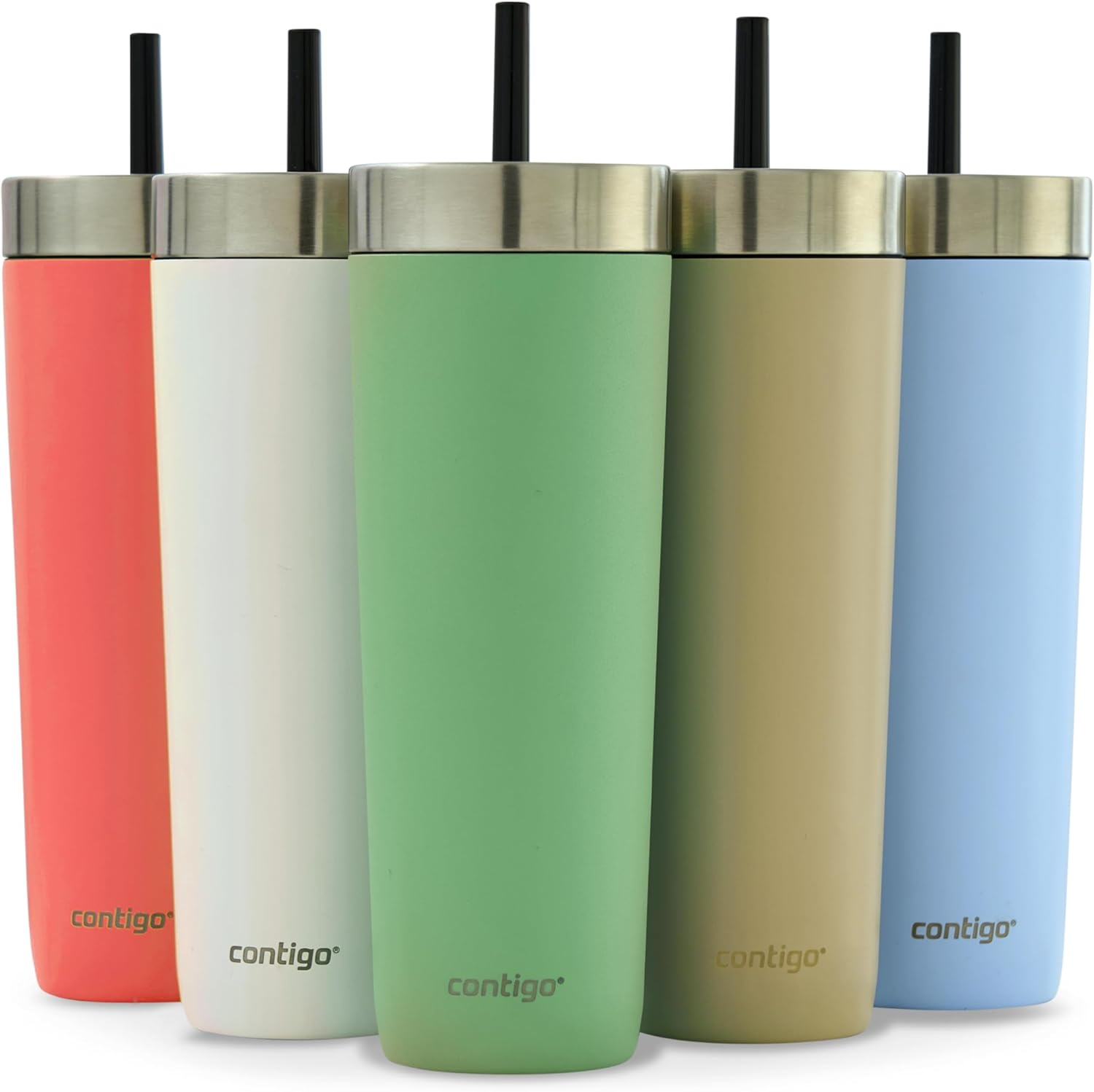 Contigo No-Spill Tumbler with Straw 720 Ml | 100% Leak-Proof & Spill-Proof | Stainless Steel Vacuum Insulated Water Bottle with Lid | Cold for 14 Hours | Travel Mug | Thermal Flask | BPA Free