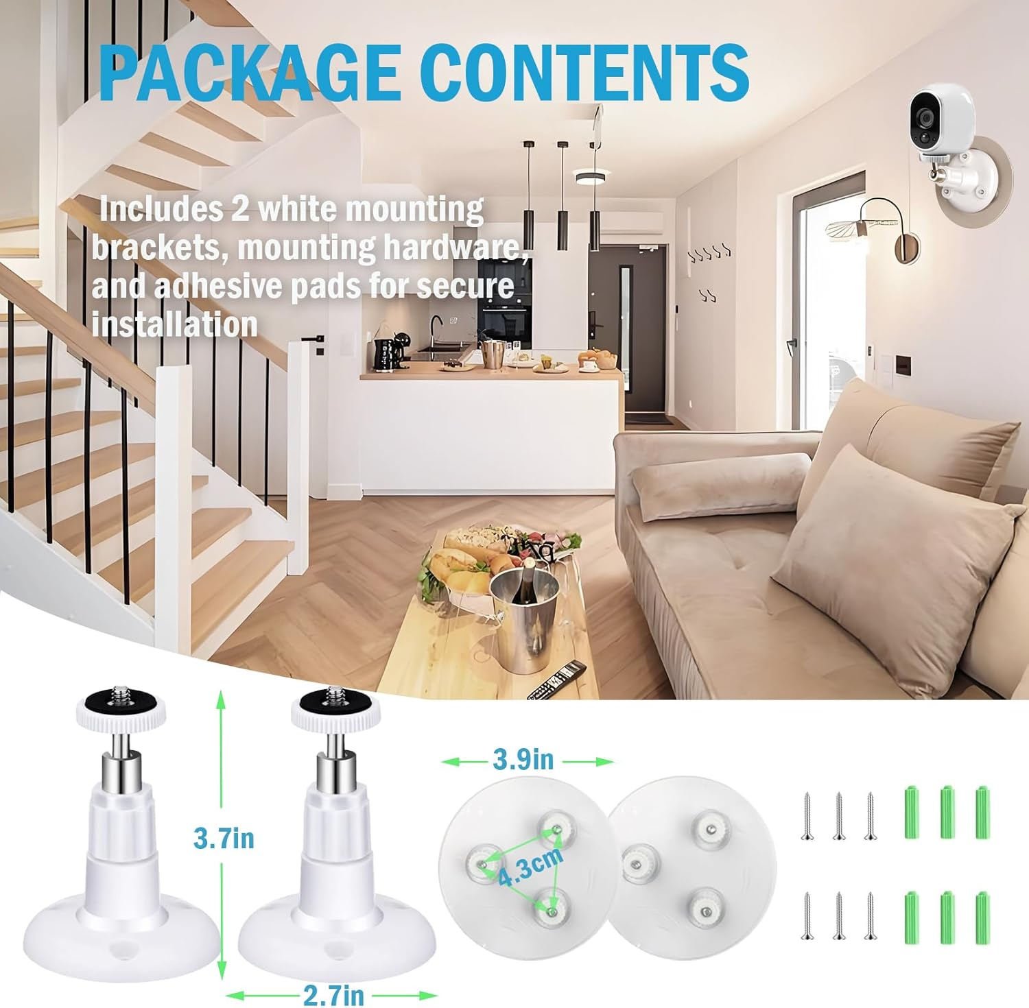 2Pack Adhesive Ring Camera Wall Mount, Mounting Bracket Stick up Mount 360 Degree Adjustable Screwless for Surveillance Camera,2 Ways Installation without Drilling image number 2