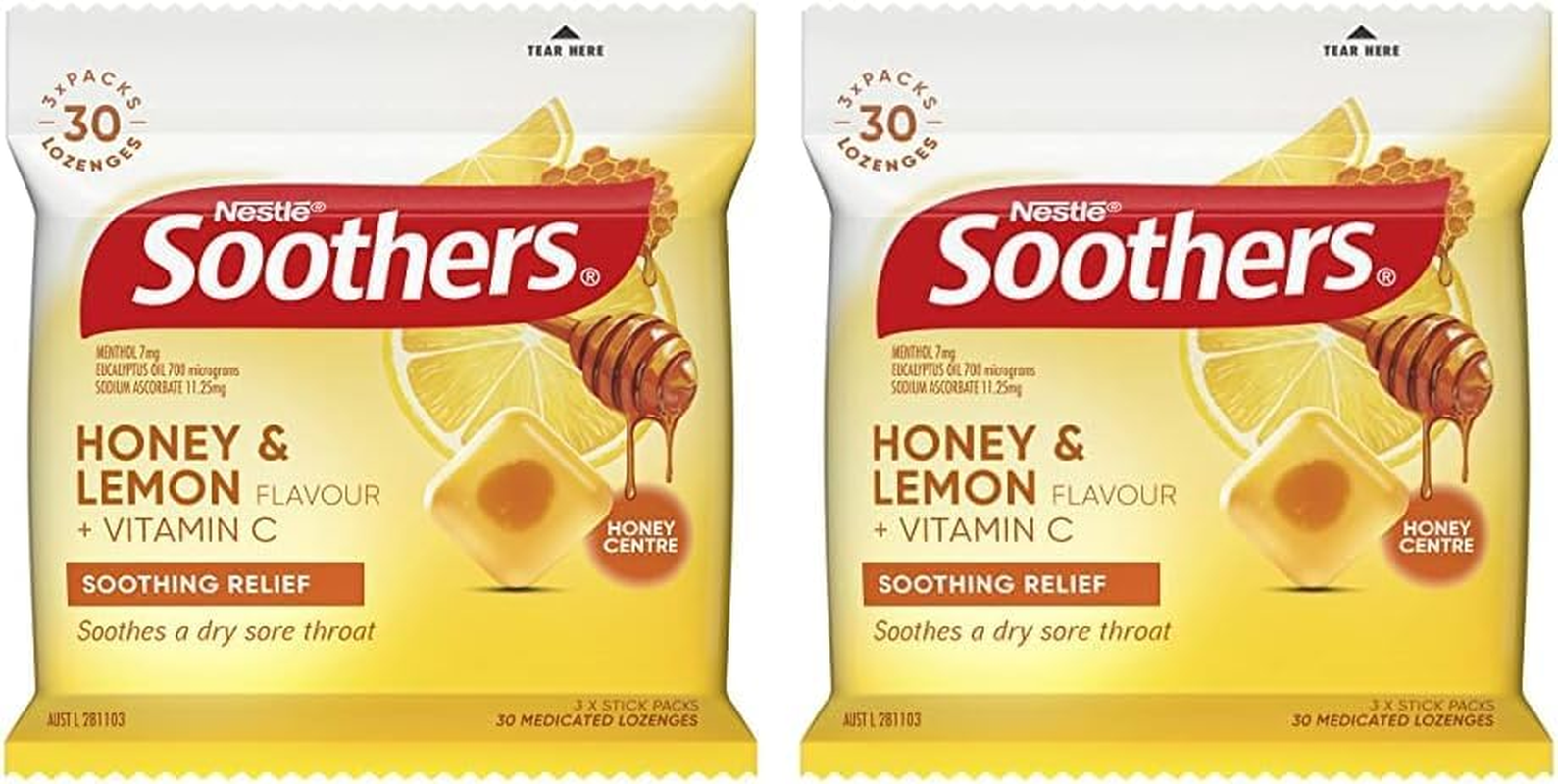 Soothers Honey and Lemon Sore Throat Lozenges 30 Pack, 120G image number 1
