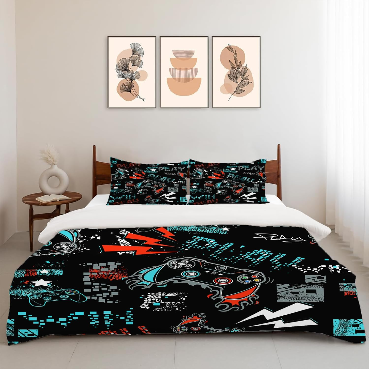 UIAMT Gaming Bedding Set Twin Queen King Full Size Gamer Comforter Set for Kids Teens Boys Girls Man Women Bedroom Decor Video Game Cozy Quilt Bedspread Gamepad Bed Duvet Cover Gifts 80"X90" image number 5