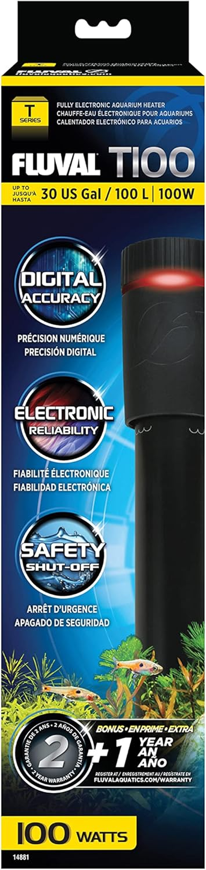Fluval T100 Fully Electronic Heater for Freshwater Aquariums up to 30 Gal. image number 3