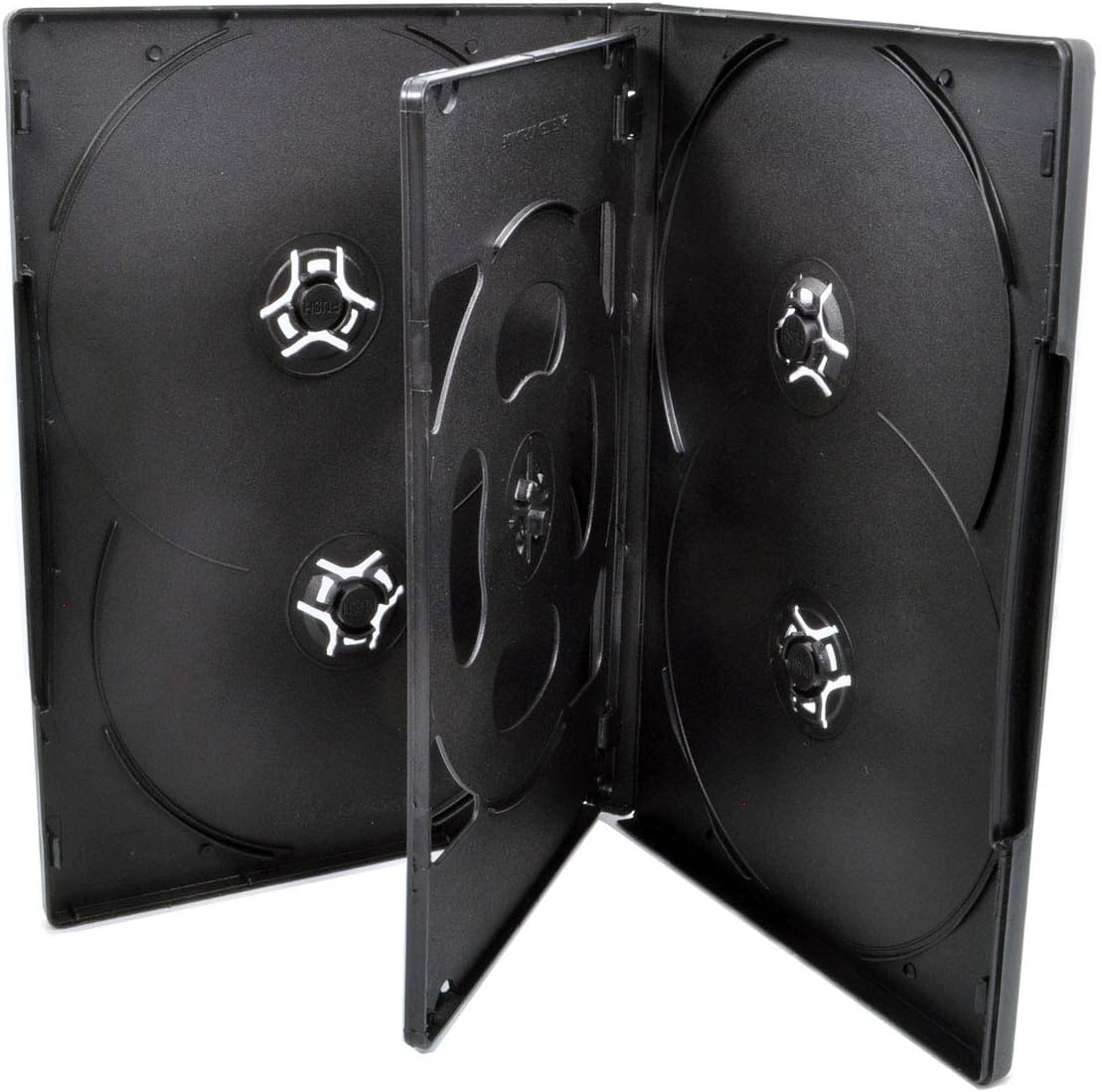 50 Pack Maxtek Standard 14Mm Black Six (6) Disc DVD Cases with Double Sided Flip Tray and Outter Clear Sleeve