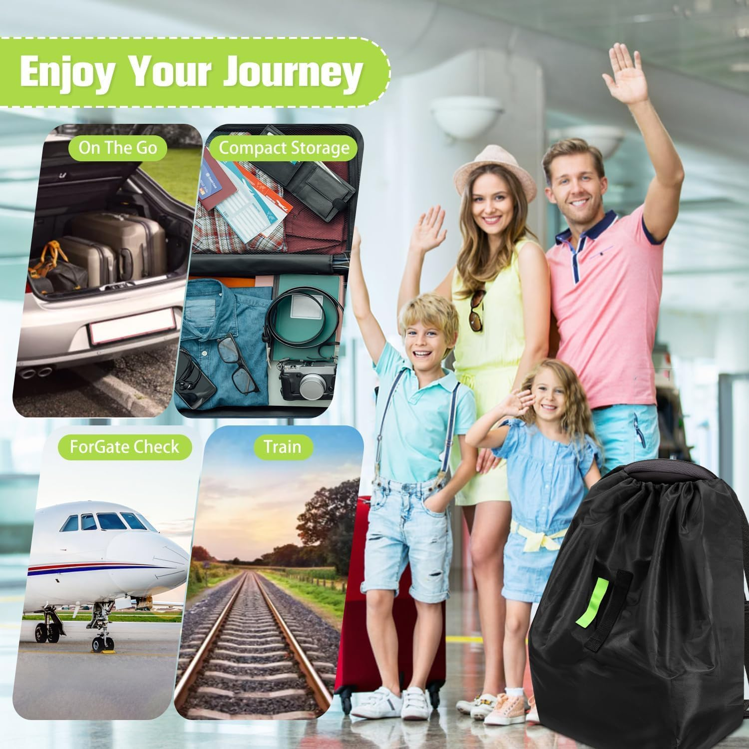 Shengsenfu Durable Easy Carry Baby Car Seat Travel Bag, Gate Check Airport Water Resistant Protector Bag, Fits Convertible Car Seats, Infant Carriers, Car Trips with Self Organizer Case Pocket, Baby image number 5